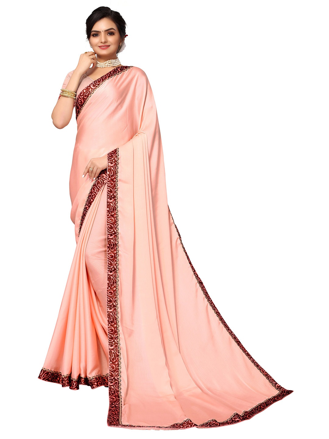 

Nimayaa Peach & Brown Poly Silk Saree