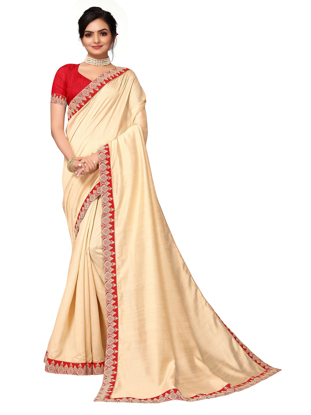 

Nimayaa Beige & Red Poly Silk Saree