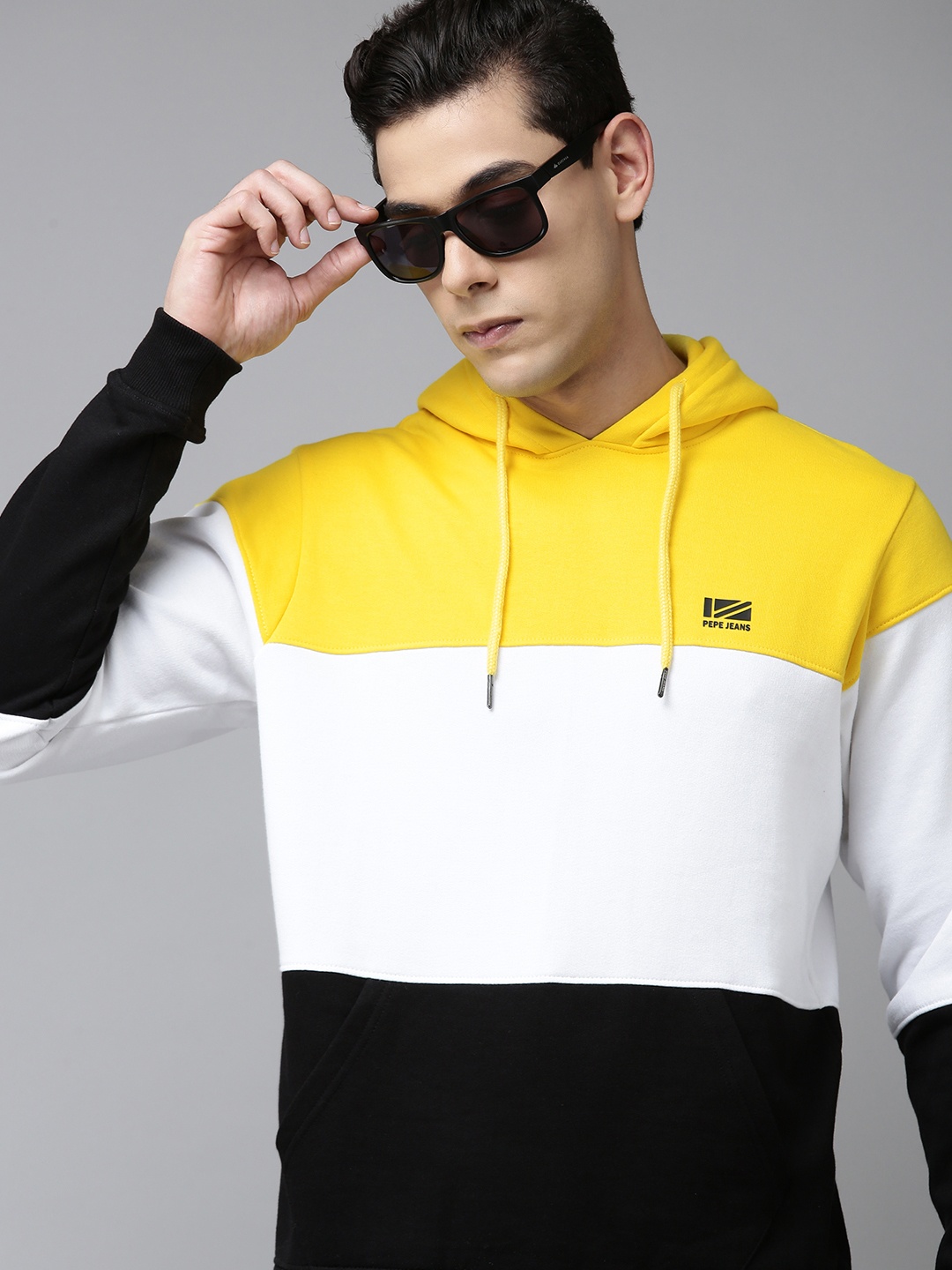 

Pepe Jeans Men Yellow Colourblocked Hooded Sweatshirt