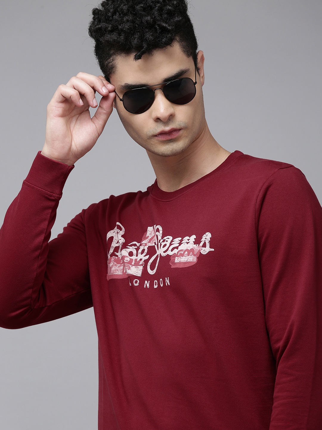 

Pepe Jeans Men Dark Red Brand Logo Print Pure Cotton Sweatshirt