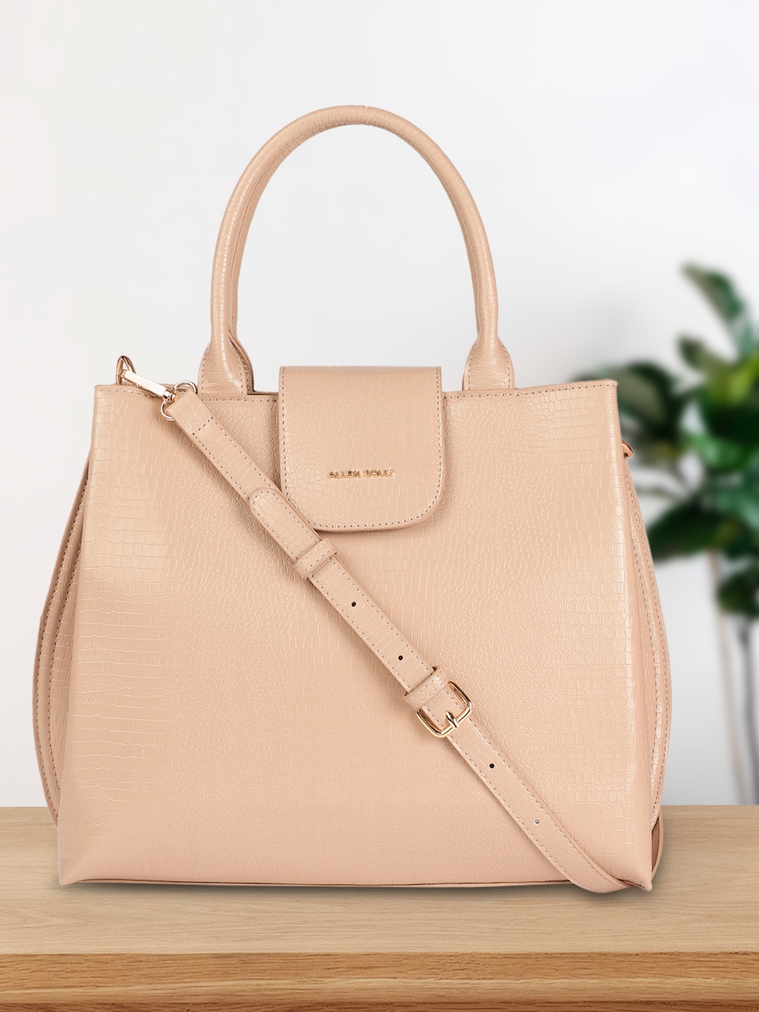 

Allen Solly Women Beige Animal Textured PU Structured Handheld Bag