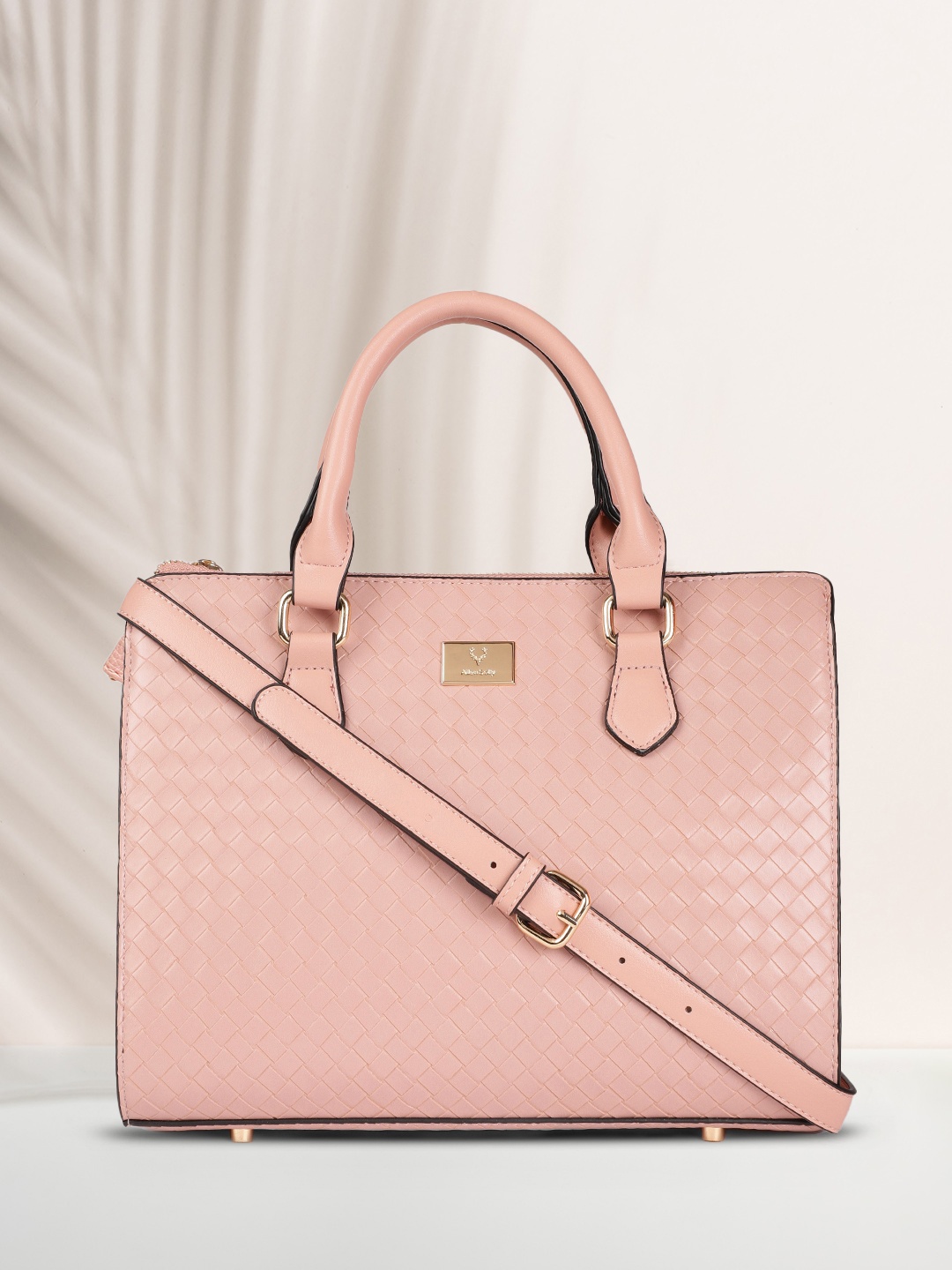 

Allen Solly Pink Woven Textured PU Regular Structured Handheld Bag