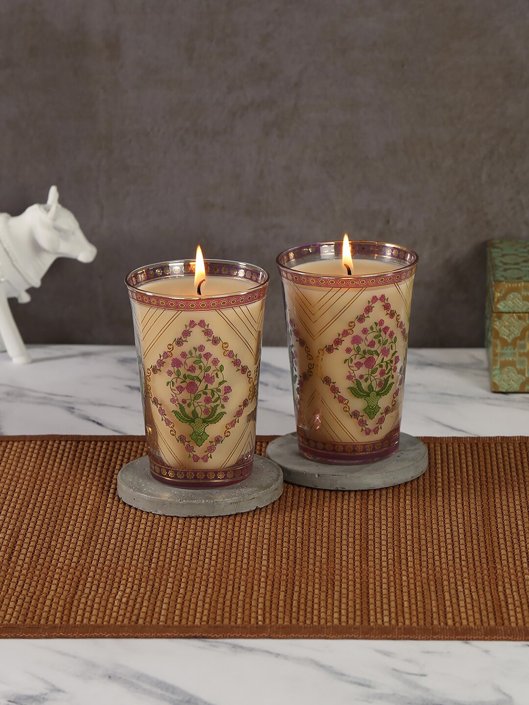 

India Circus by Krsnaa Mehta Set Of 2 Spring Bloom Candle Votive, Pink