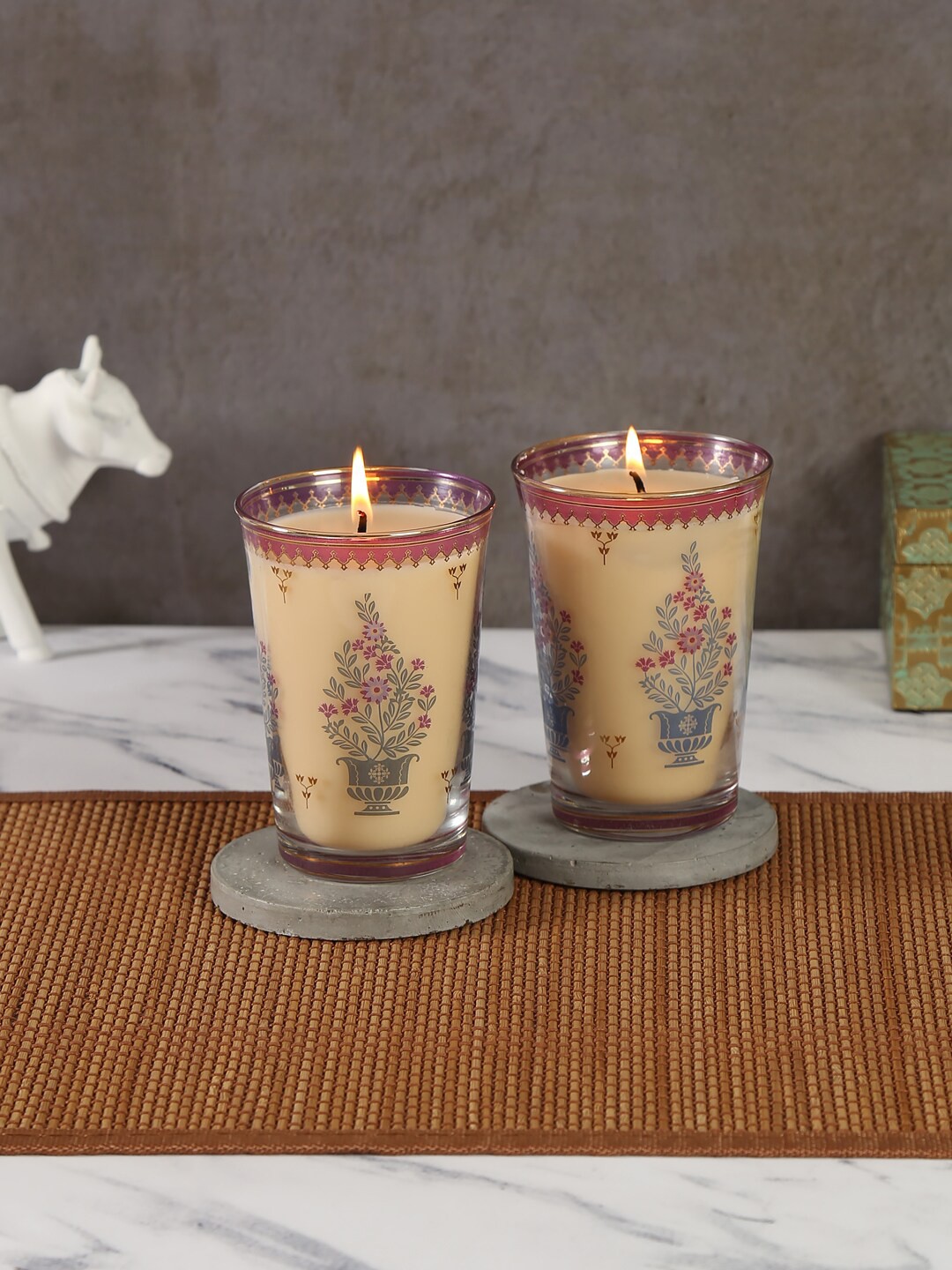 

India Circus by Krsnaa Mehta Set of 2 Pink & Blue Hand Painted Wax Candles