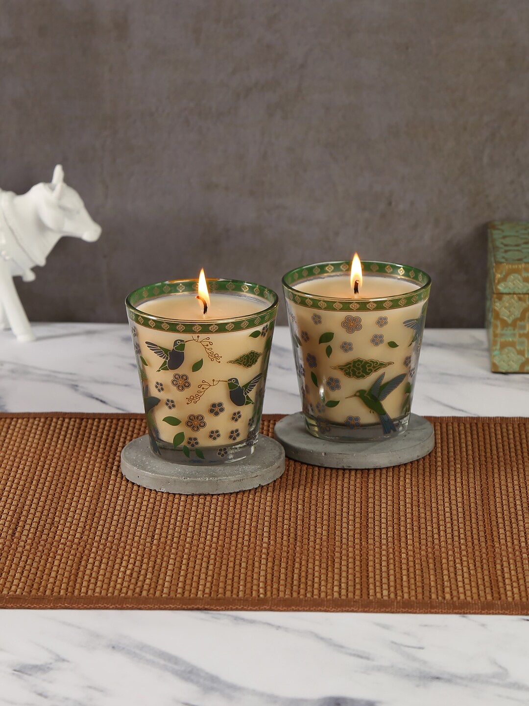 

India Circus by Krsnaa Mehta Set Of 2 Flock Of Birds Candle Votive, Green