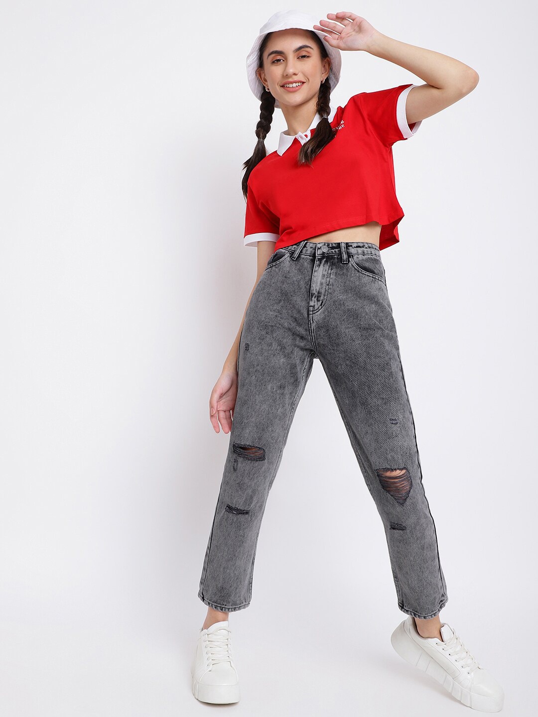 

Belliskey Women Cotton Regular Fit Printed Polo T-shirt, Red