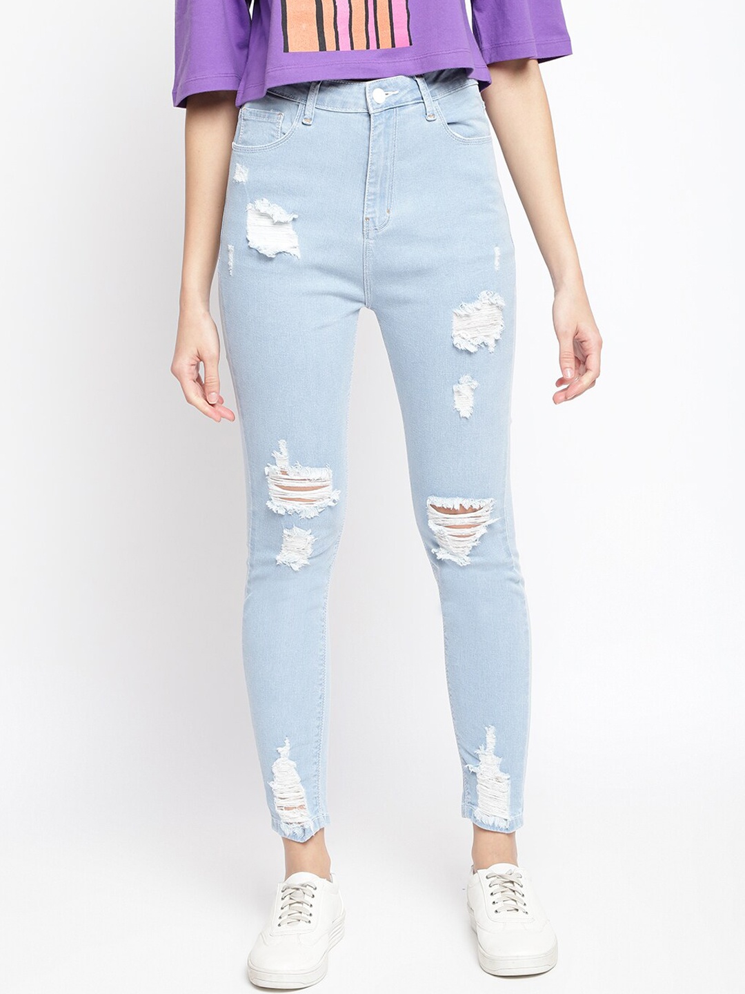 

Belliskey Women Blue Slim Fit High-Rise Mildly Distressed Stretchable Jeans