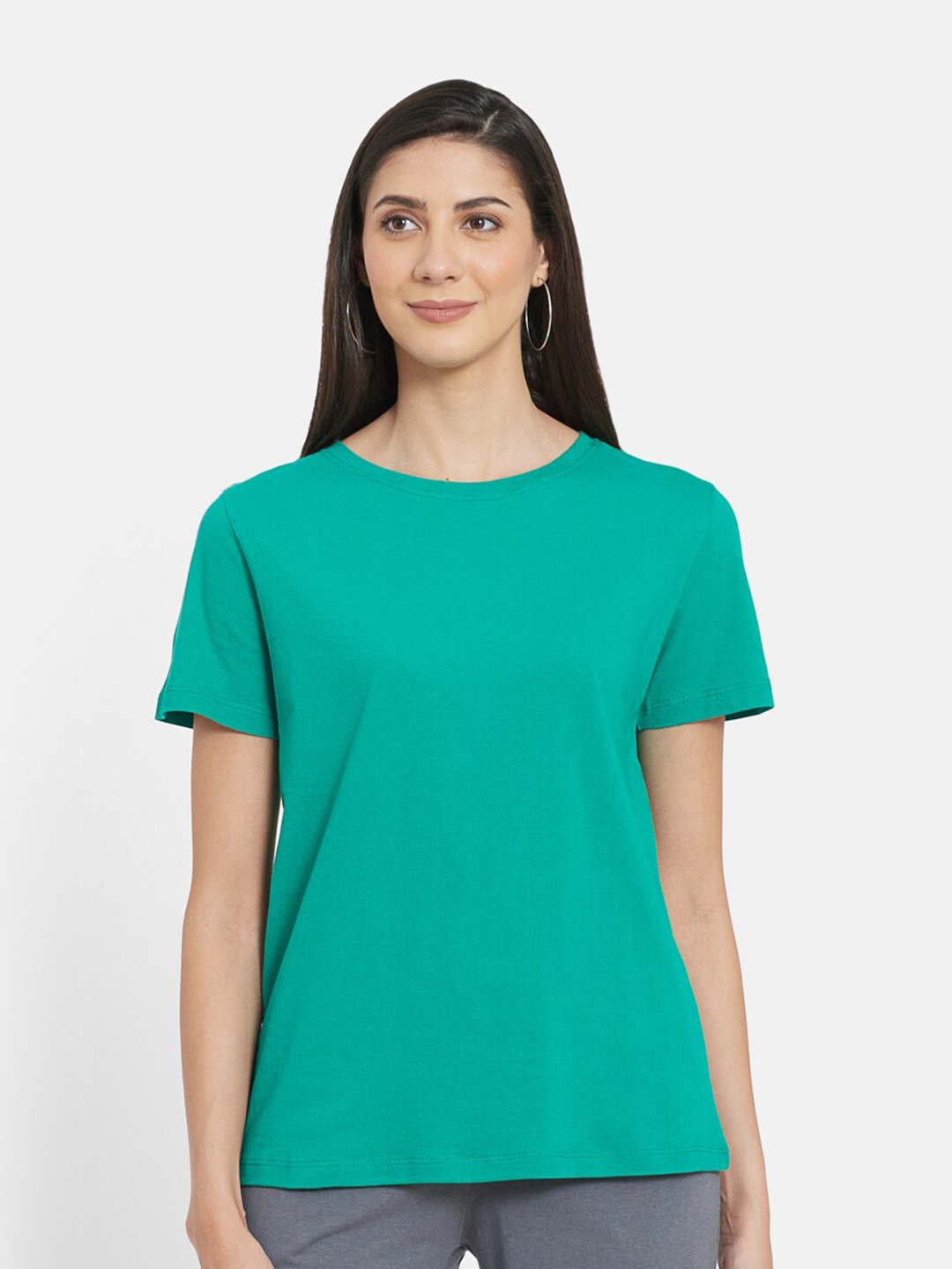 

UNMADE Women Teal Organic Cotton T-shirt