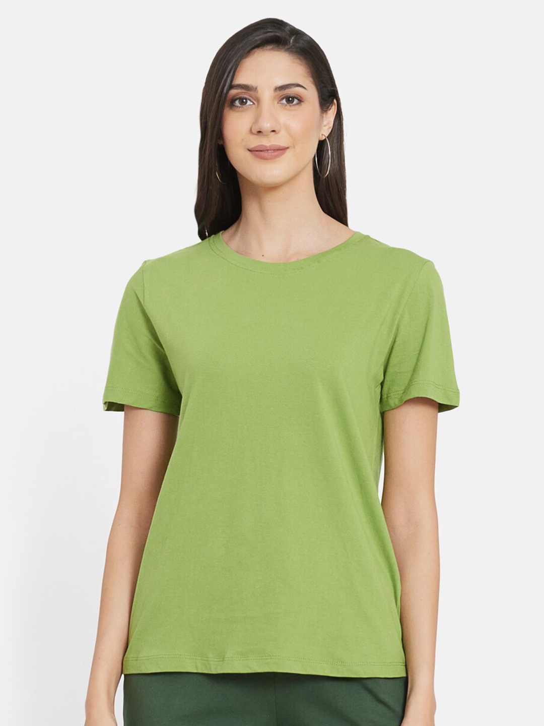 

UNMADE Women Green Organic Cotton Casual T-shirt