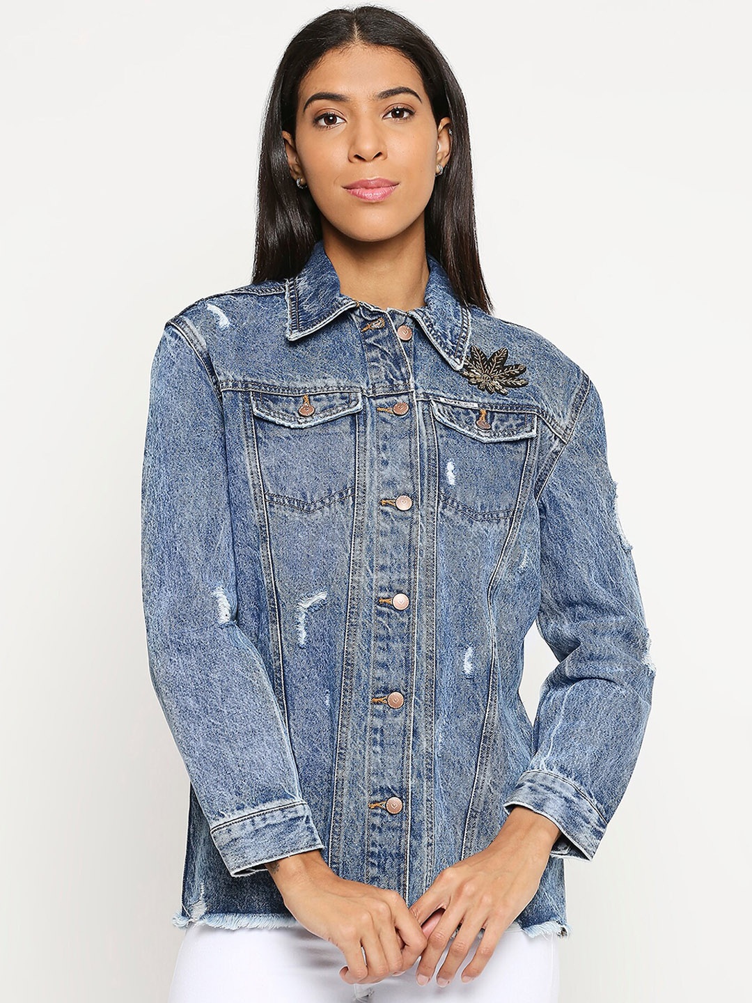 

LOVEGEN Women Blue Typography Denim Jacket