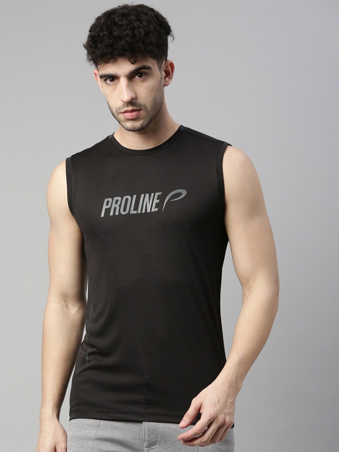 

Proline Active Men Black Typography sleeveless Everfresh T-shirt