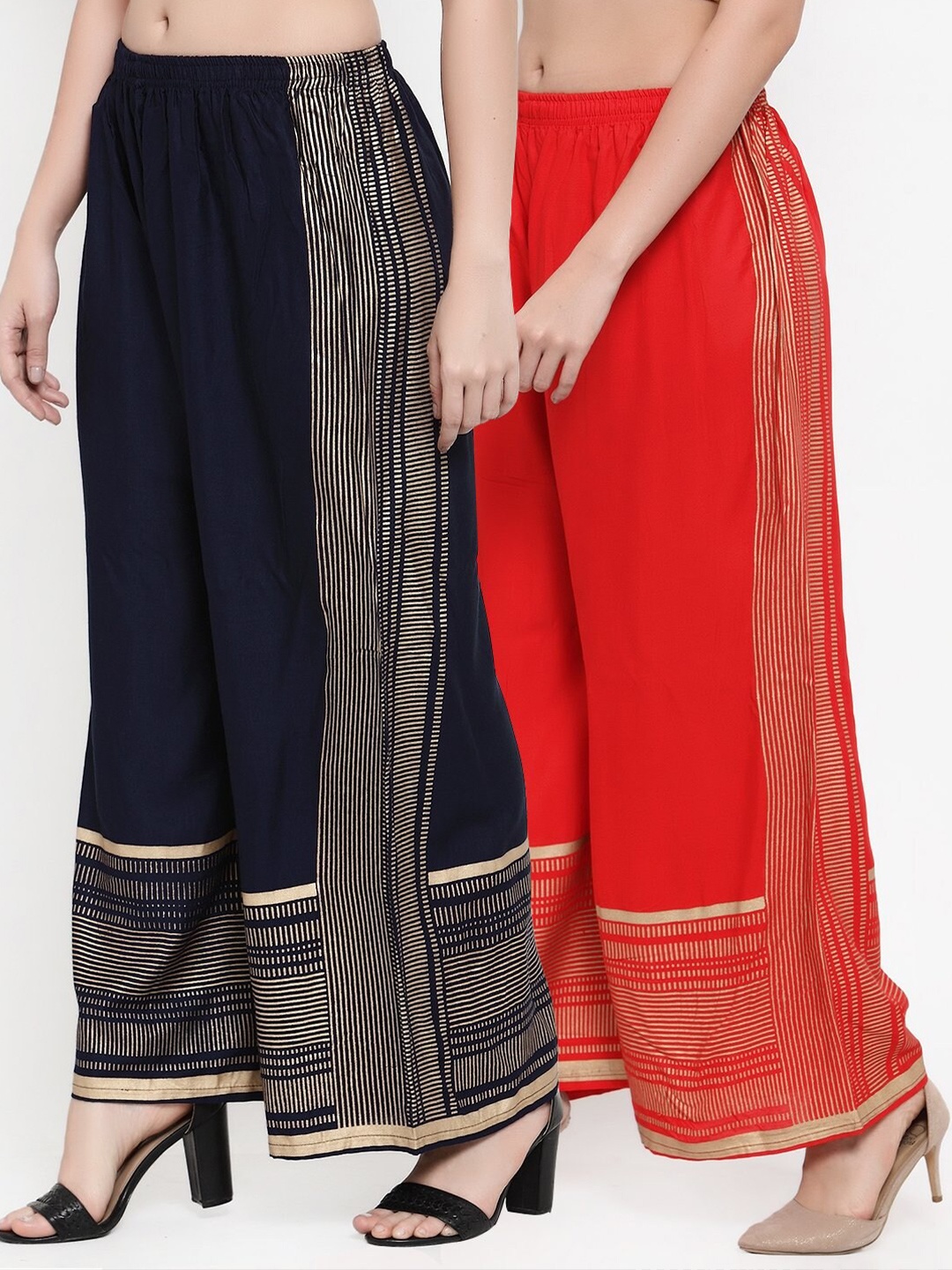 

Miaz Lifestyle Women Red & Black Pack of 2 Printed 100% Cotton Palazzos