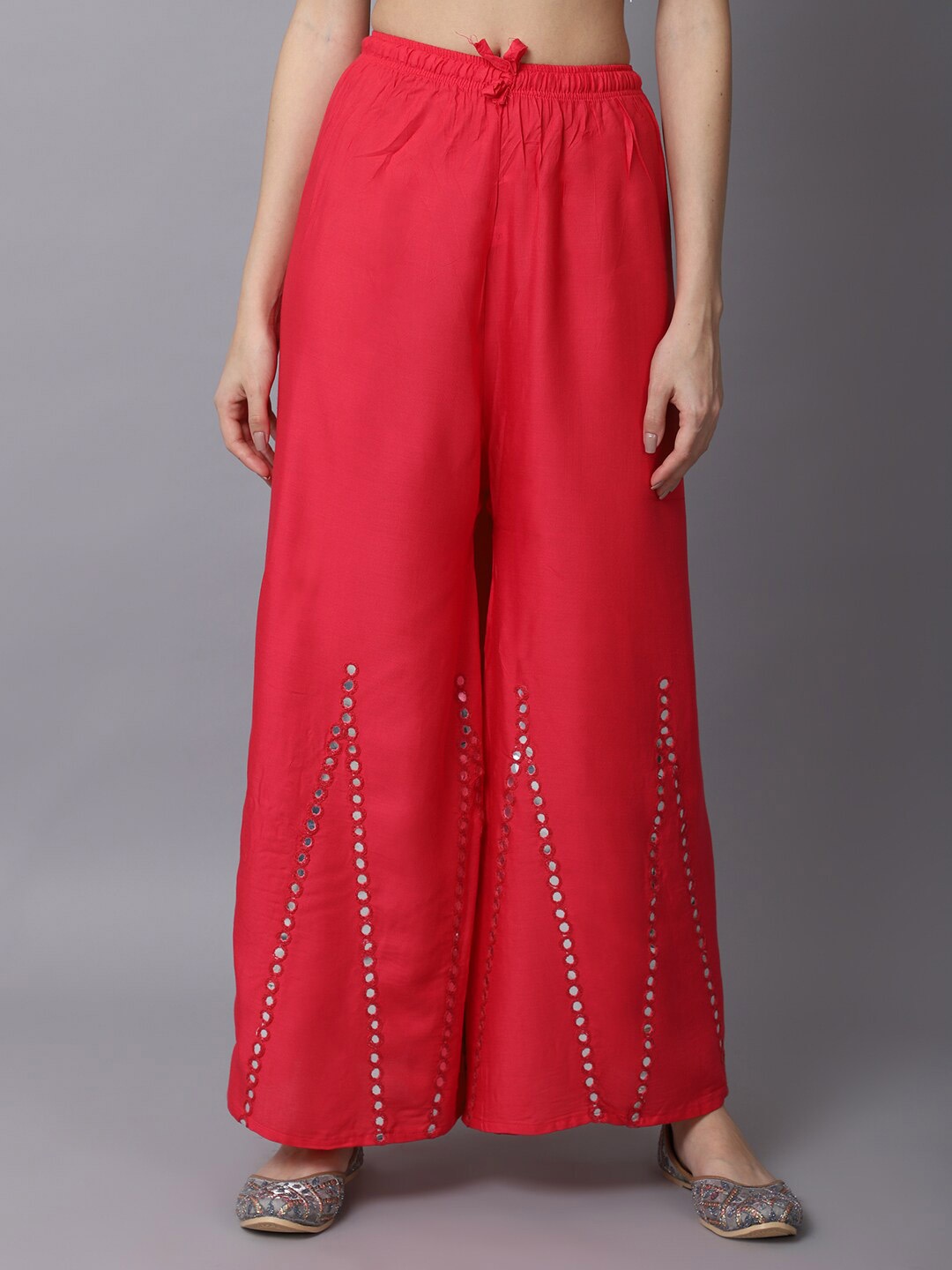 

GRACIT Women Red Embellished Flared Ethnic Palazzos