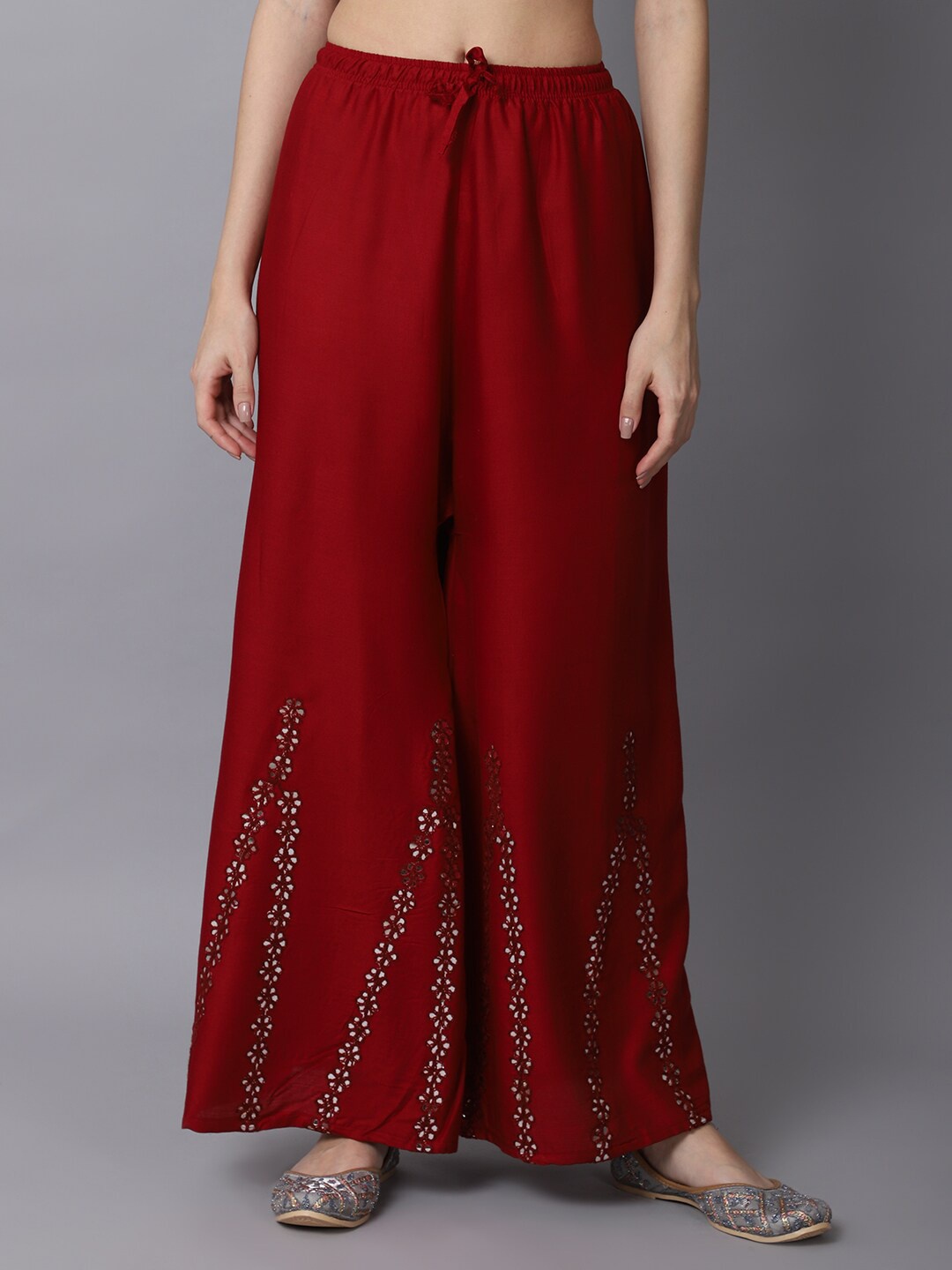 

GRACIT Women Maroon Floral Embroidered Flared Ethnic Palazzos