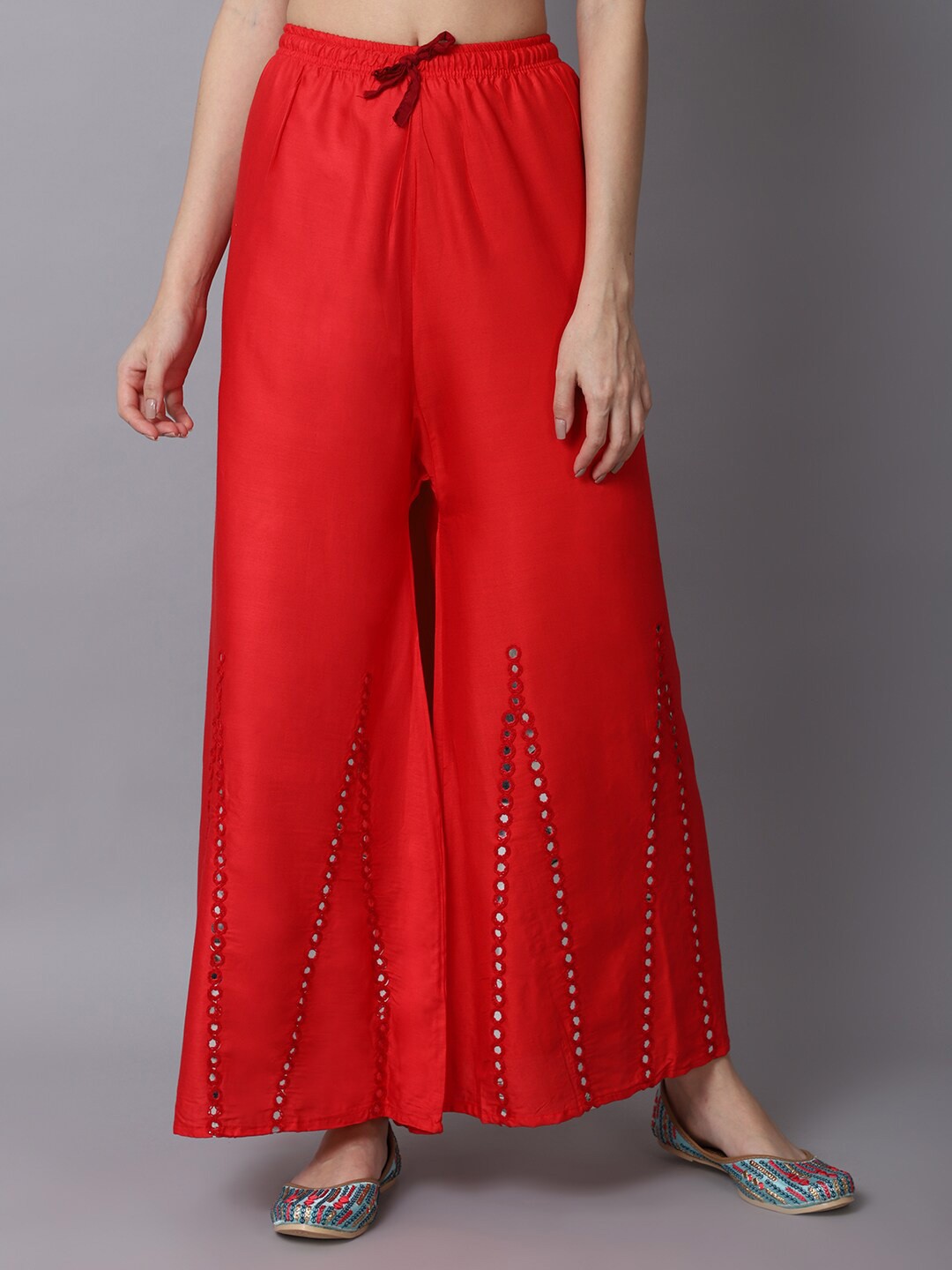 

GRACIT Women Red Floral Embroidered Flared Ethnic Palazzos