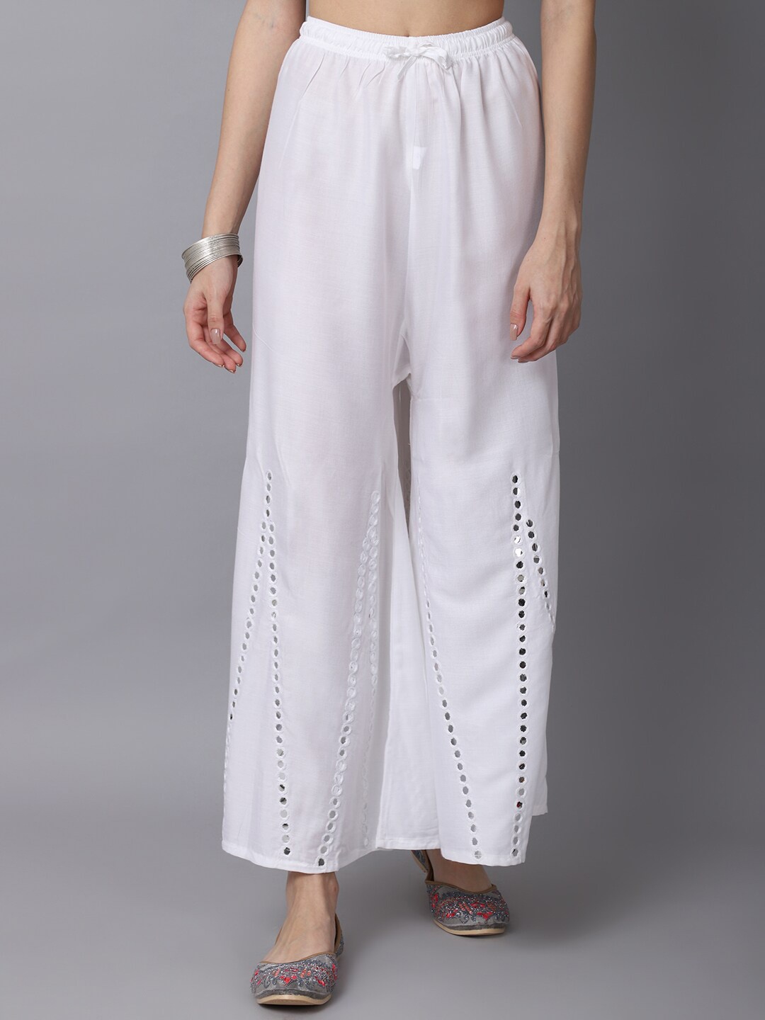 

GRACIT Women White Flared Ethnic Palazzos