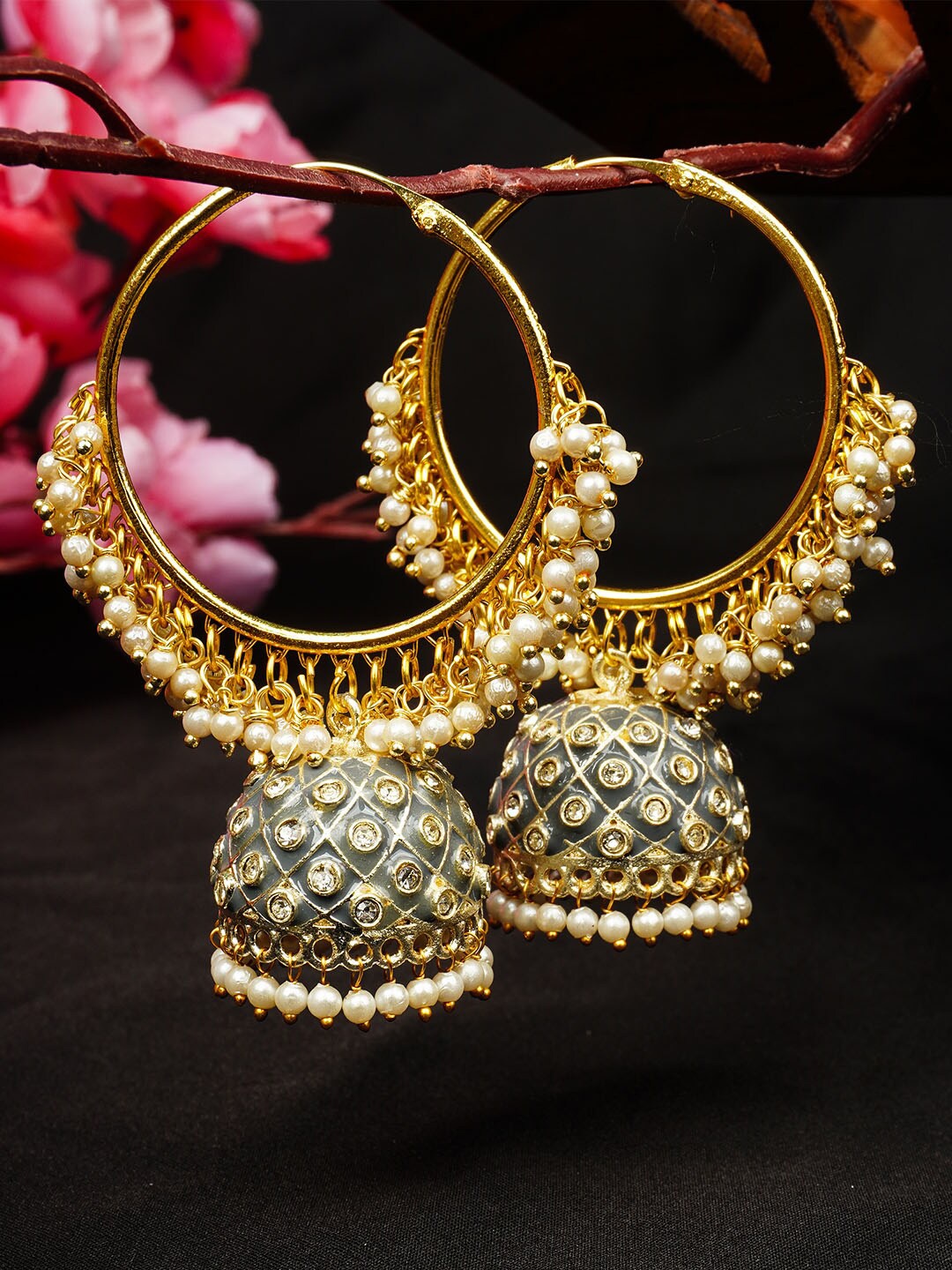 

Urmika Women Grey Gold Chandbalis Circular Earrings