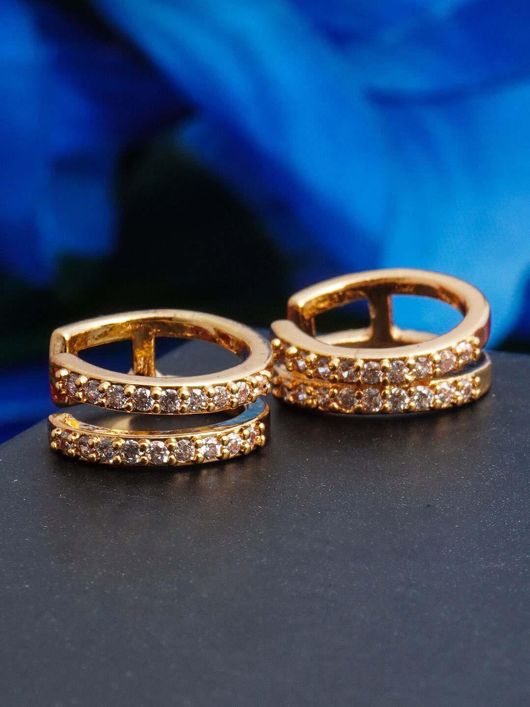 

Urmika Women Gold-Toned Rhinestone Dual Band Ear Cuff