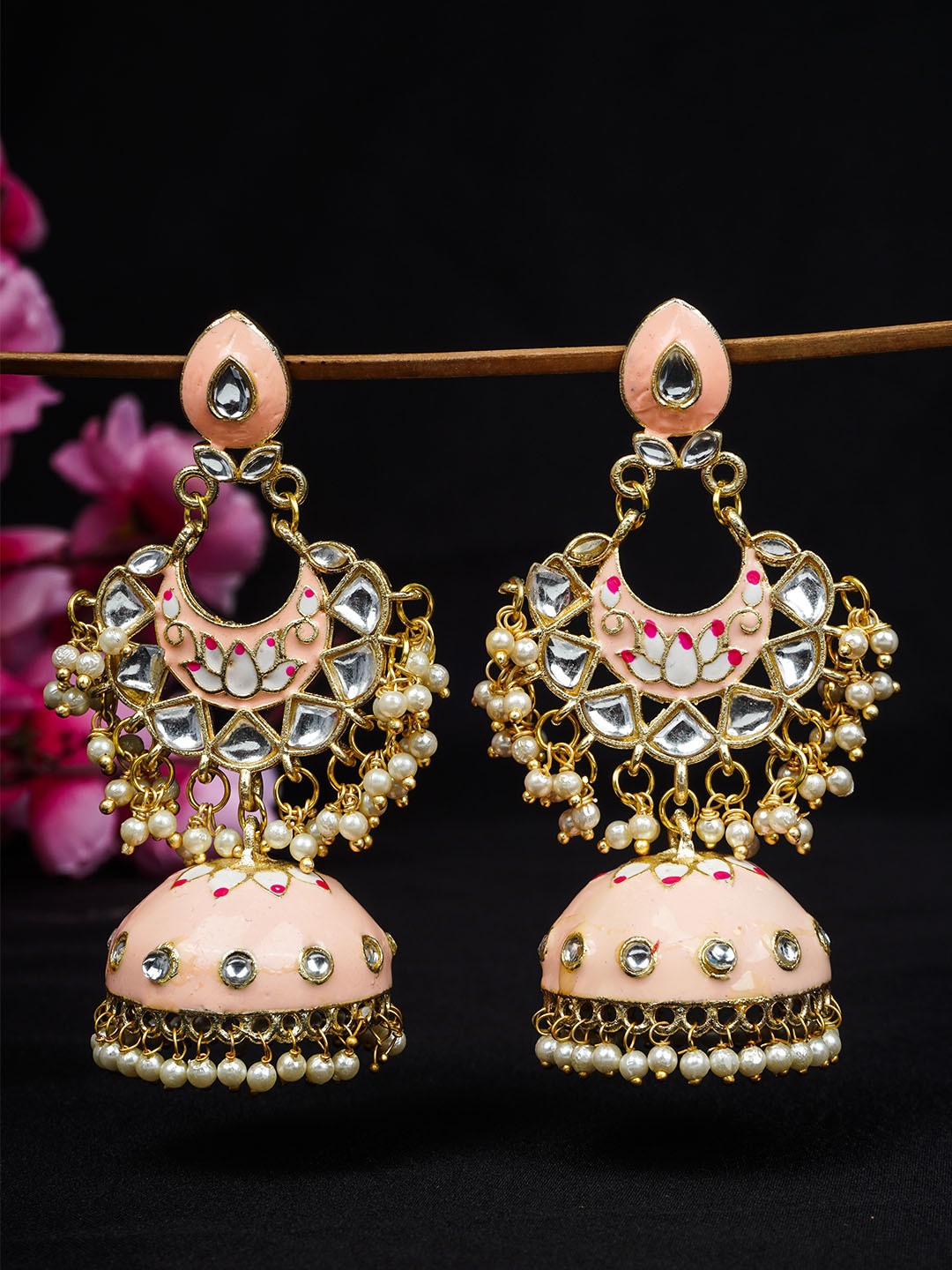 

Urmika Peach-Coloured Classic Jhumkas Earrings
