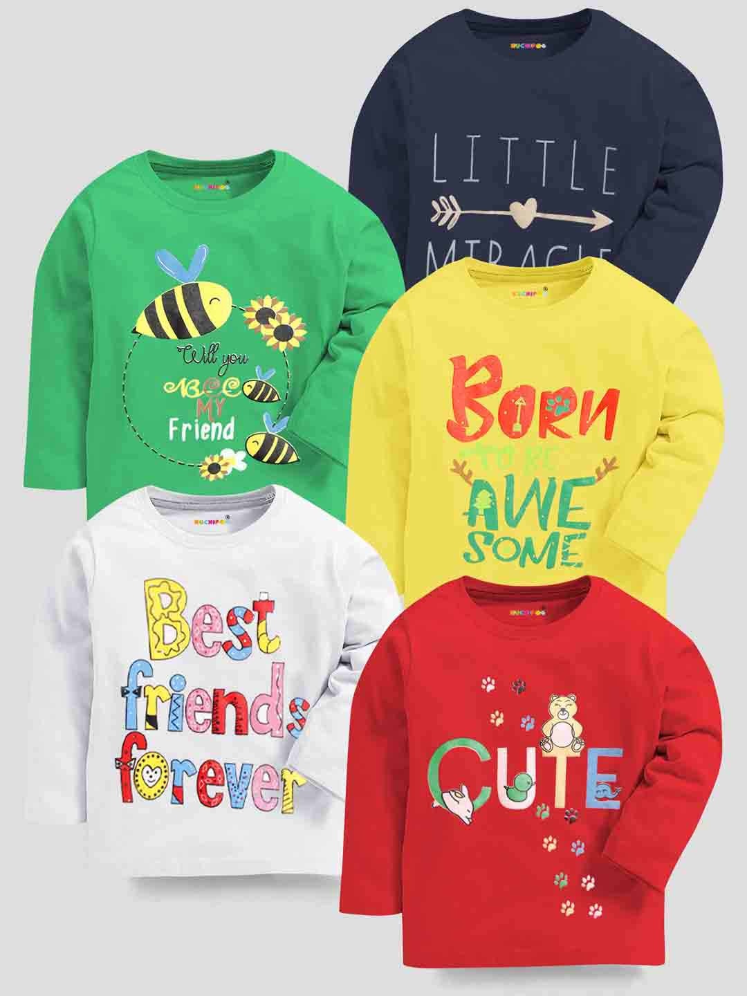 

KUCHIPOO Kids Multicoloured Typography 5 Printed Applique T-shirt, Green