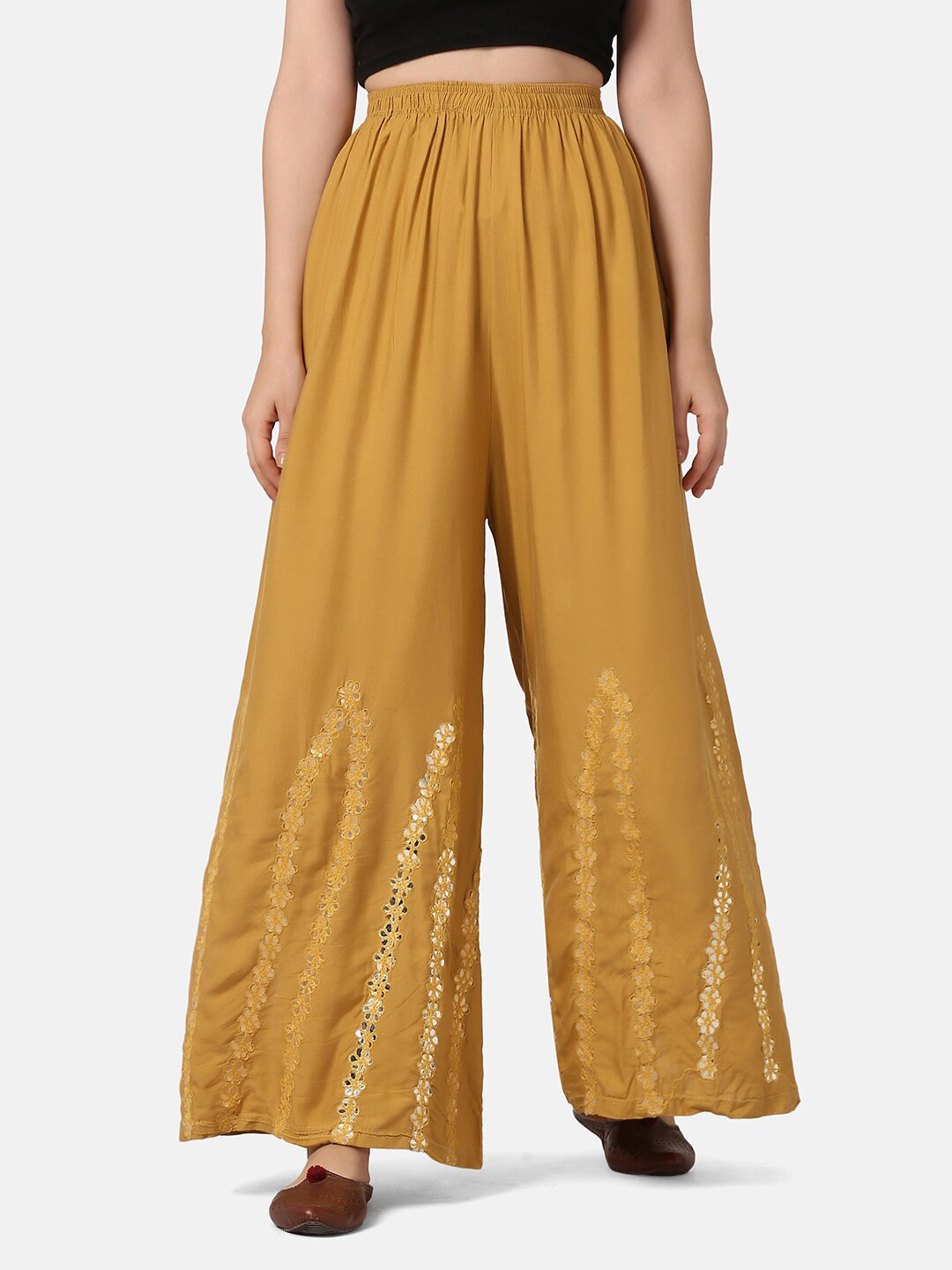 

BUY NEW TREND Women Mustard Yellow Knitted Palazzos