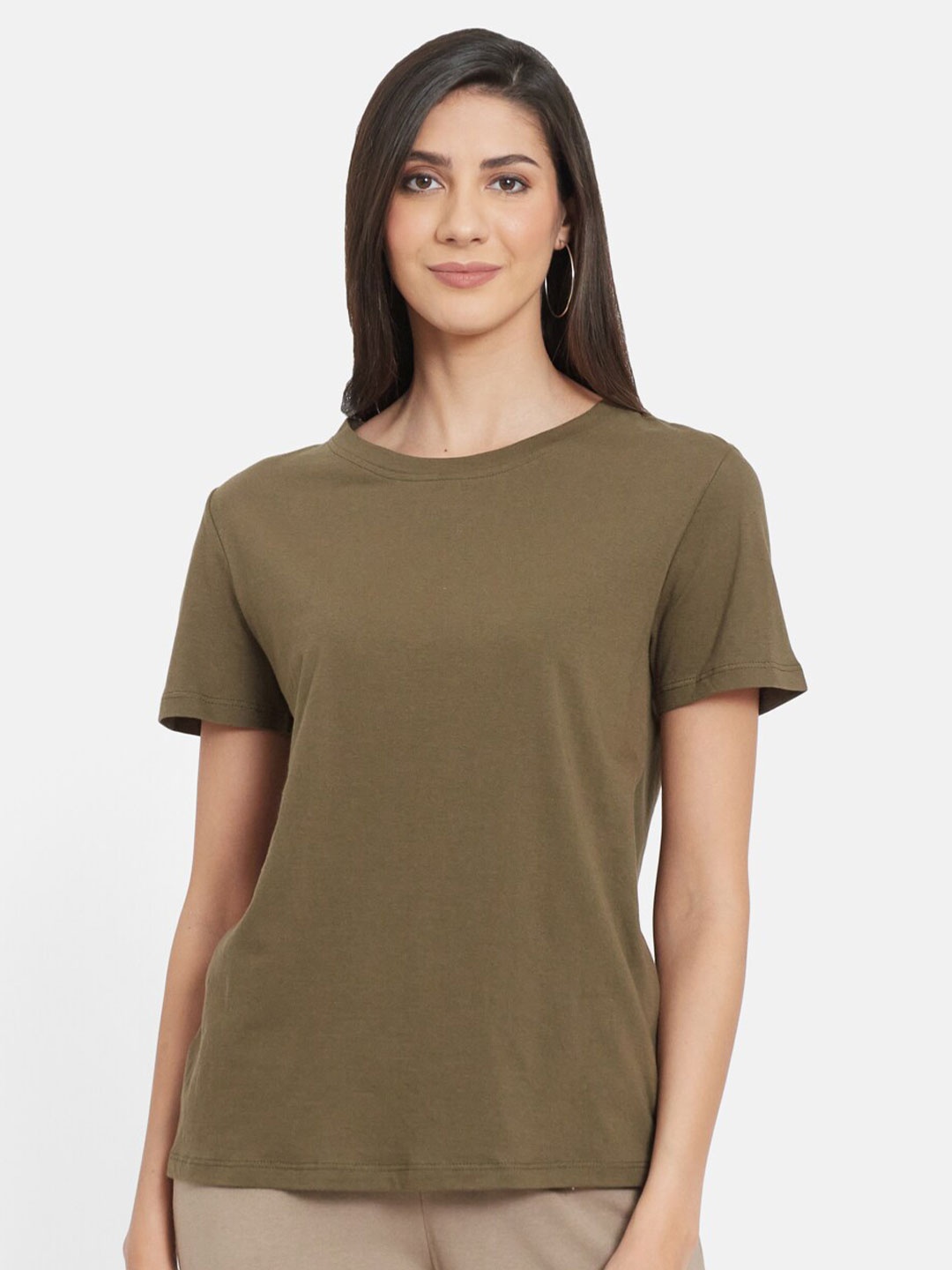 

UNMADE Women Olive Green Organic Cotton T-shirt