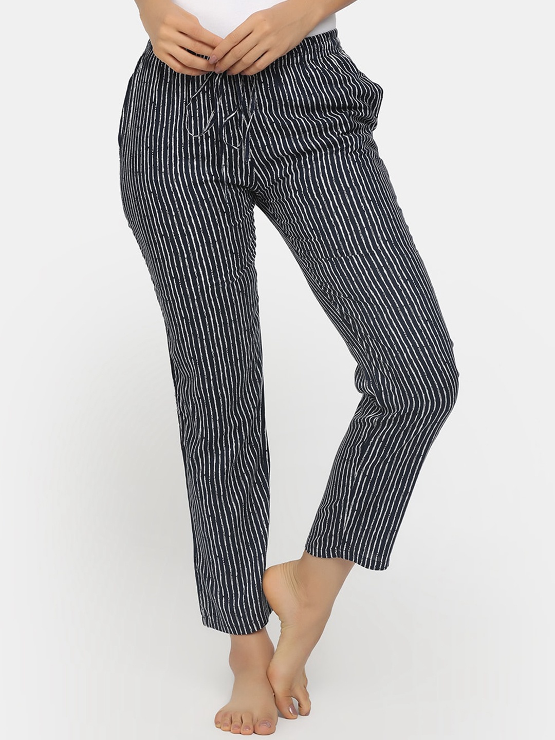 

V-Mart Women Navy Blue & White Striped Lounge Pants