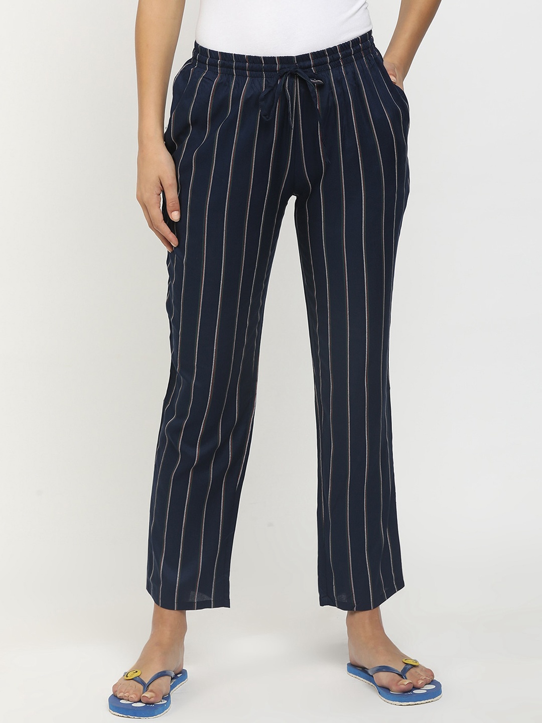 

V-Mart Women Navy Blue Striped Track Pants