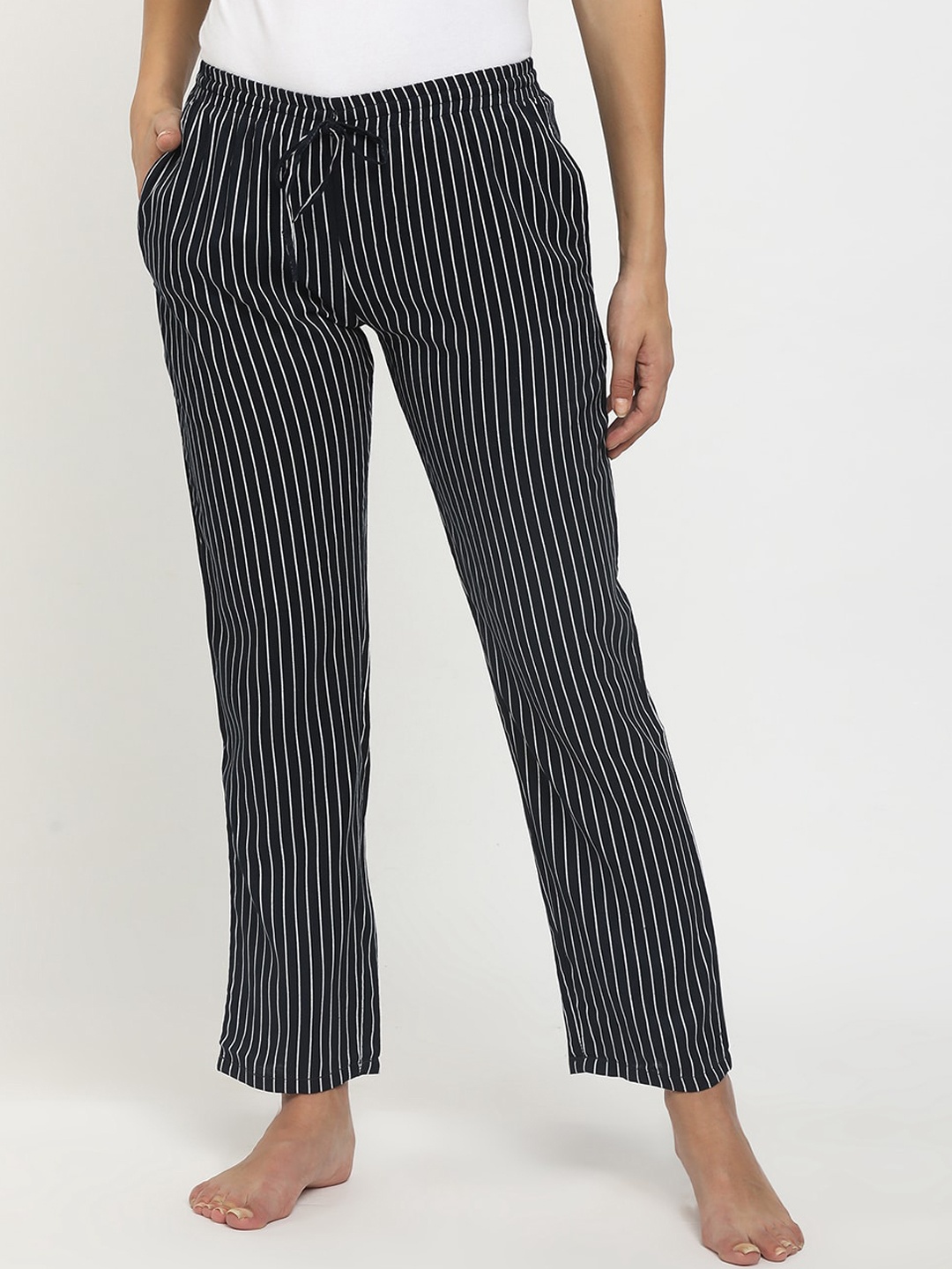 

V-Mart Women Navy Blue & White Stripped Track Pants