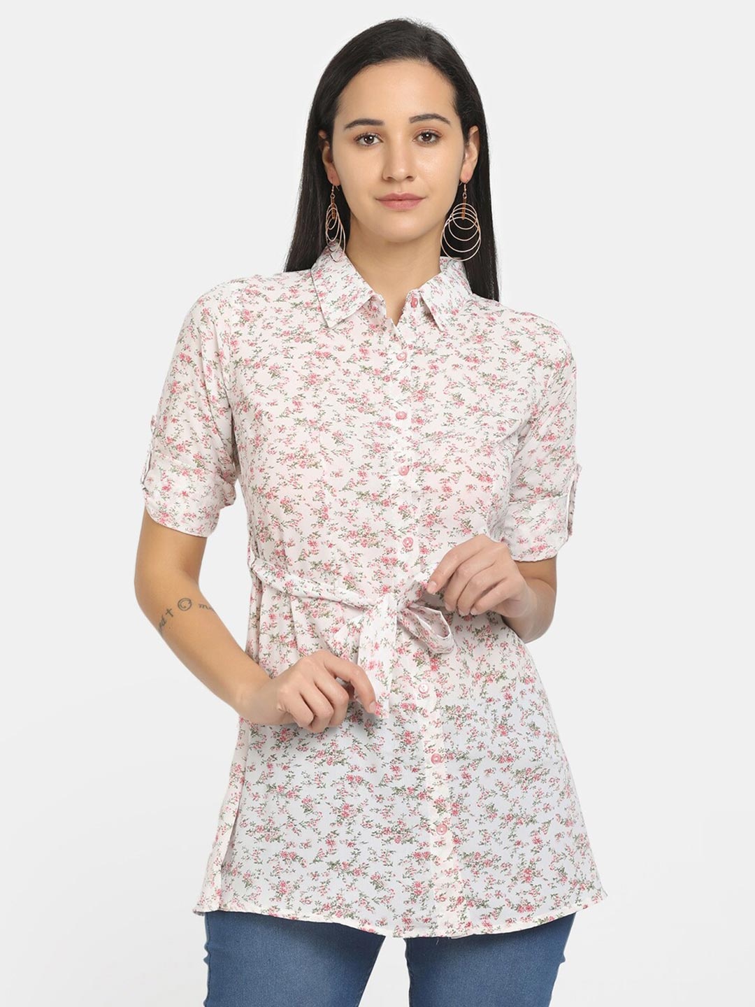 

V-Mart Women White Classic Floral Printed Casual Shirt