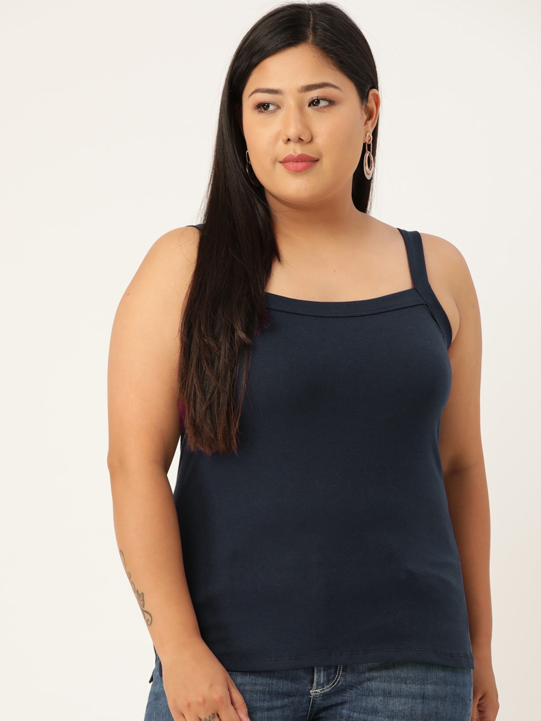 

theRebelinme Women Plus Size Navy Blue Solid Camisoles