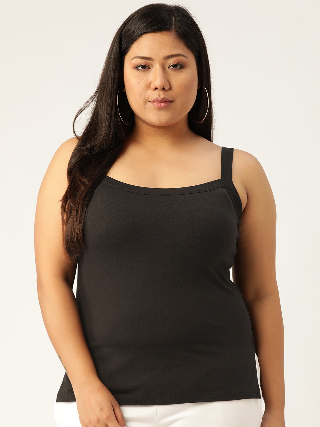 

theRebelinme Women Plus Size Black Solid Camisole