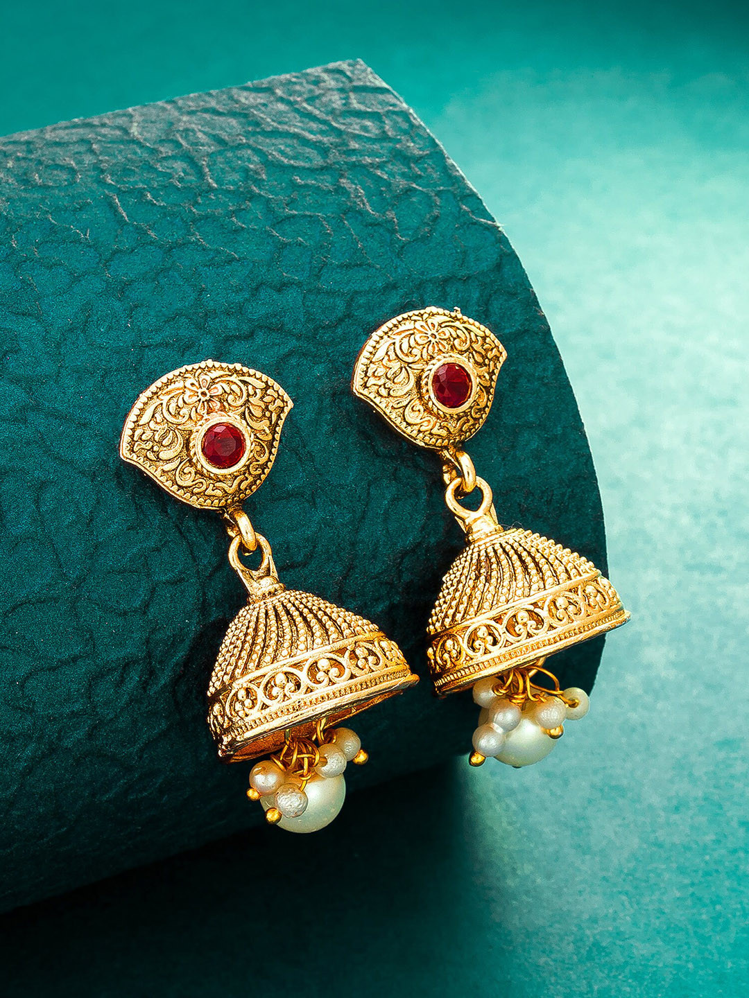 

aadita Women Gold-Toned Contemporary Jhumkas Earrings