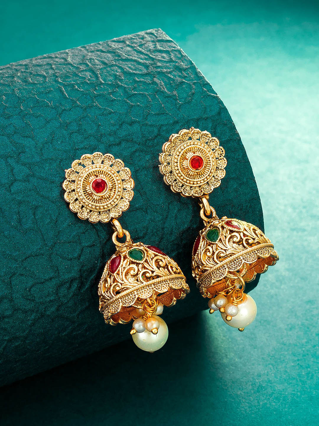 

aadita Women Gold-Toned Contemporary Jhumkas Earrings