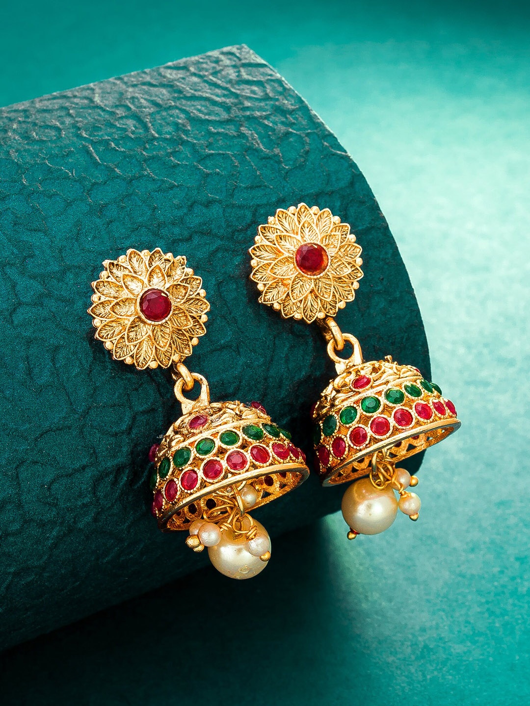 

aadita Women Gold-Plated Contemporary Jhumkas Earrings