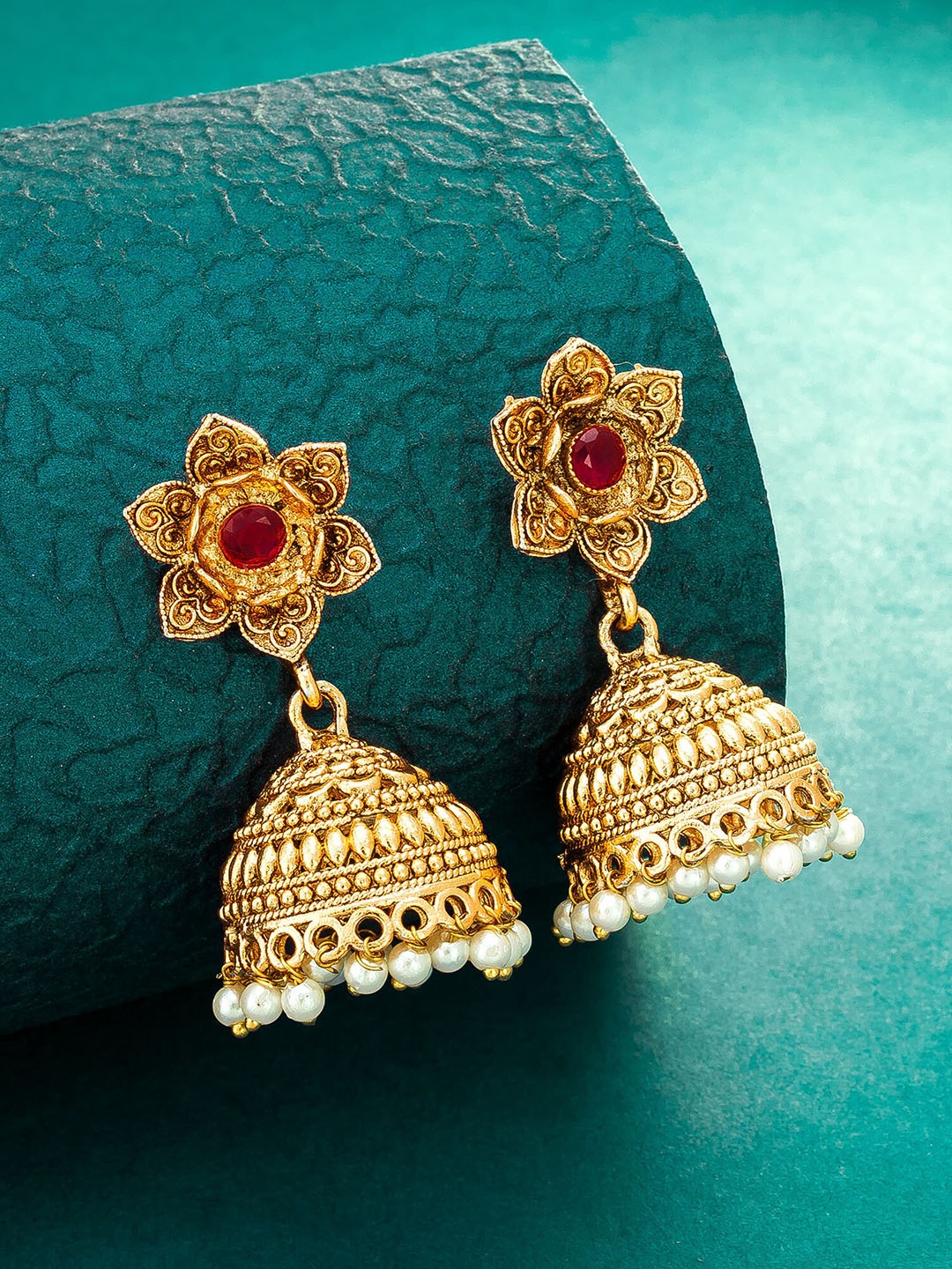 

aadita Women Gold-Plated Contemporary Jhumkas Earrings