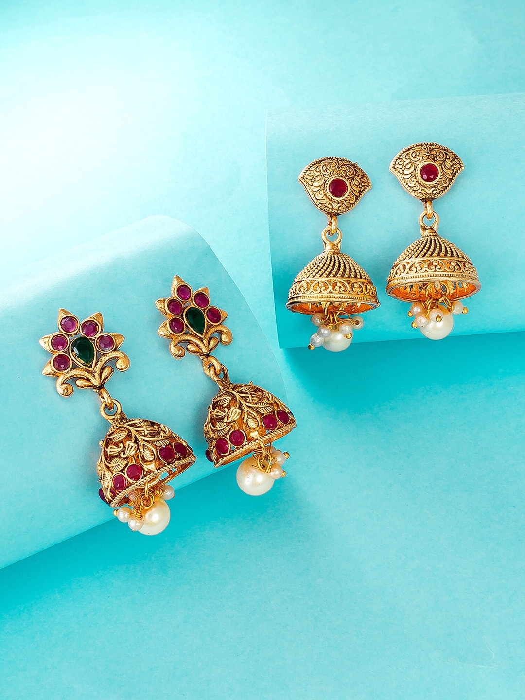 

aadita Gold-Toned Contemporary Jhumkas Earrings