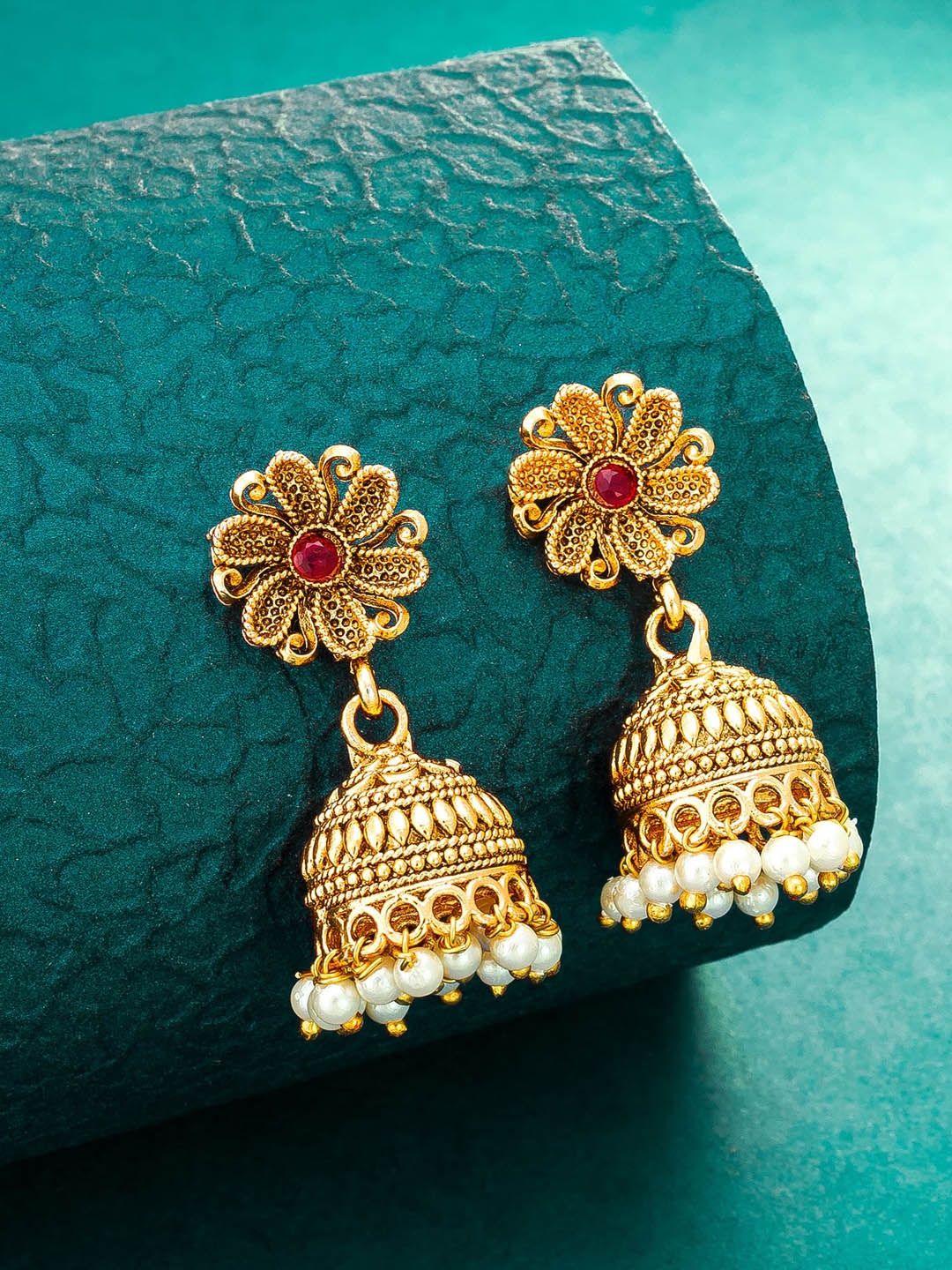 

aadita Gold-Toned Contemporary Jhumkas Earrings