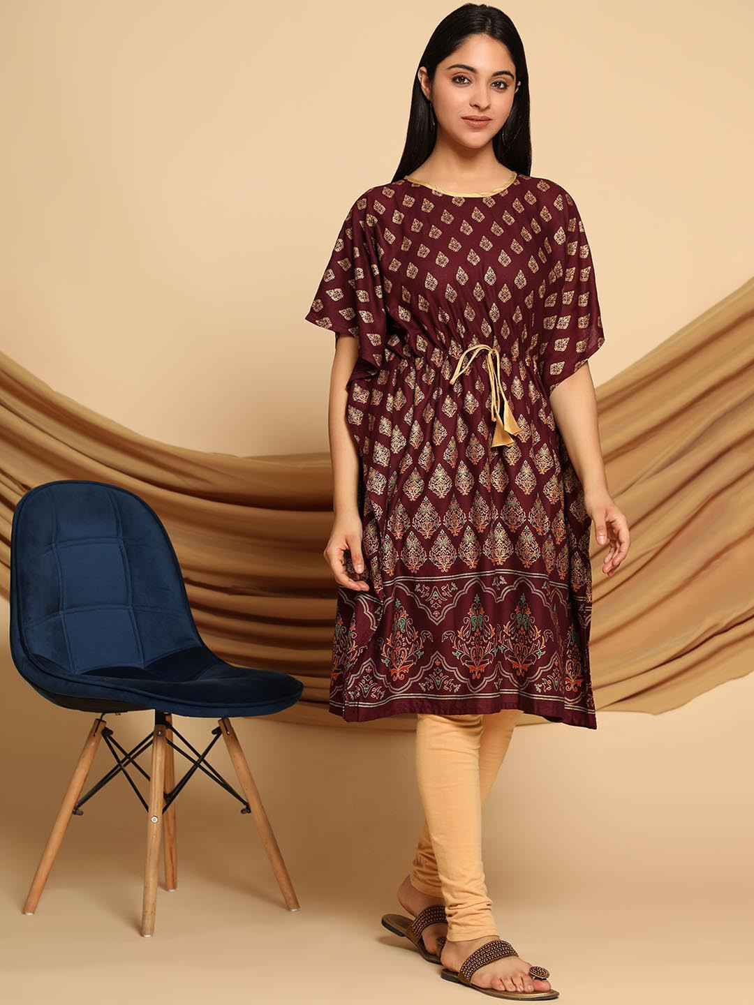 

KALINI Women Maroon & Gold Printed Ethnic Dresses