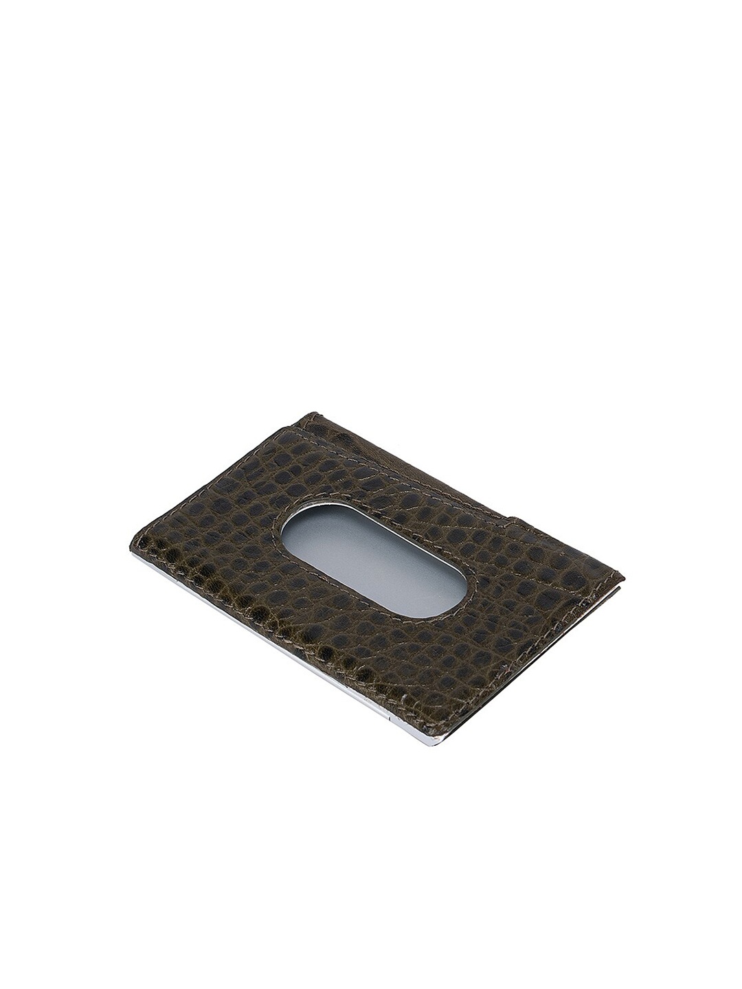 

Da Milano Men Olive Green Textured Leather Card Holder