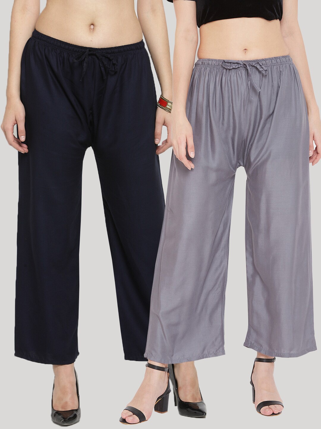 

Clora Creation Pack of 2 Women Black & Grey Solid Viscose Rayon Palazzos