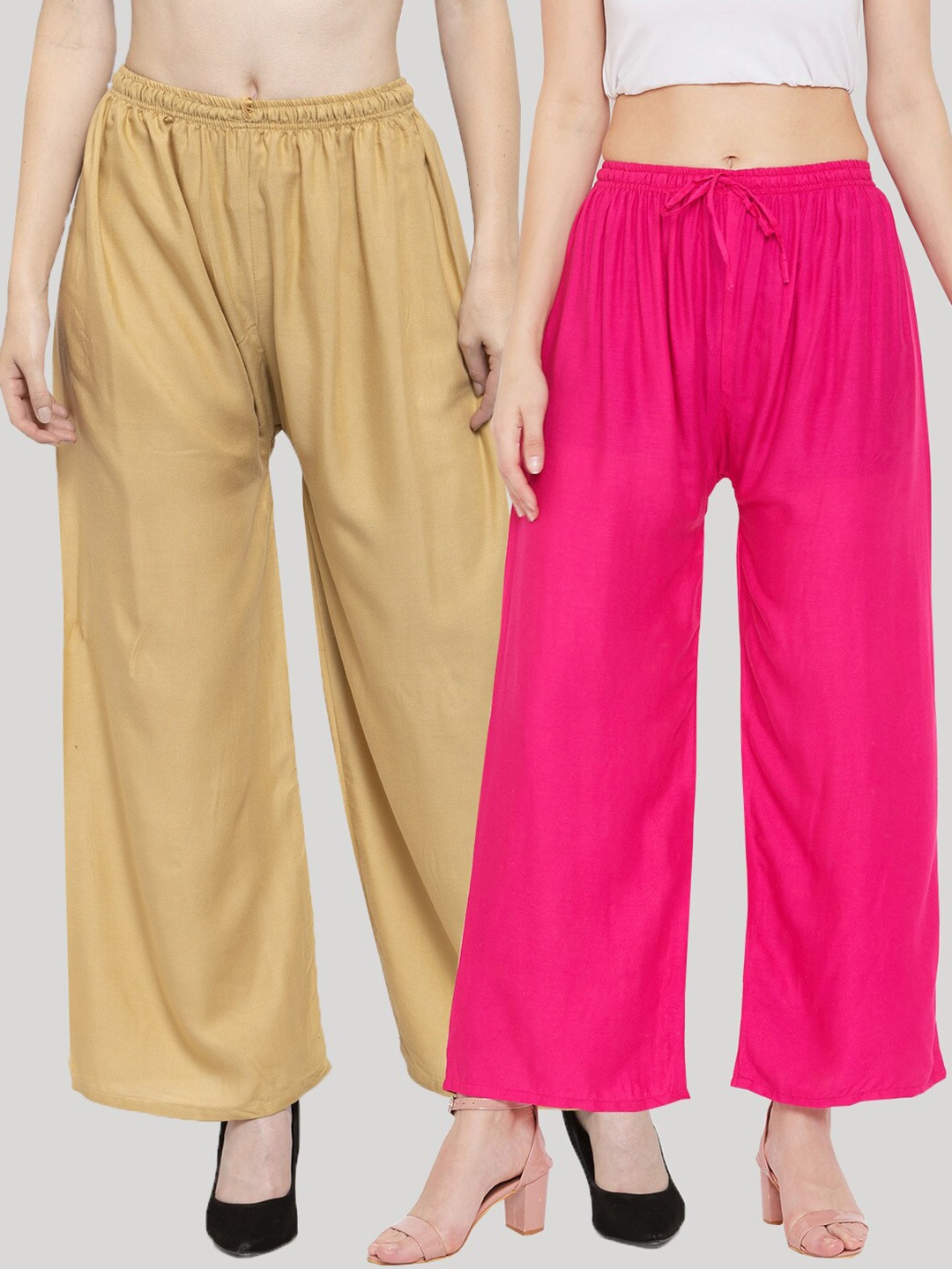 

Clora Creation Pack of 2 Women Beige & Pink Solid Viscose Rayon Palazzos