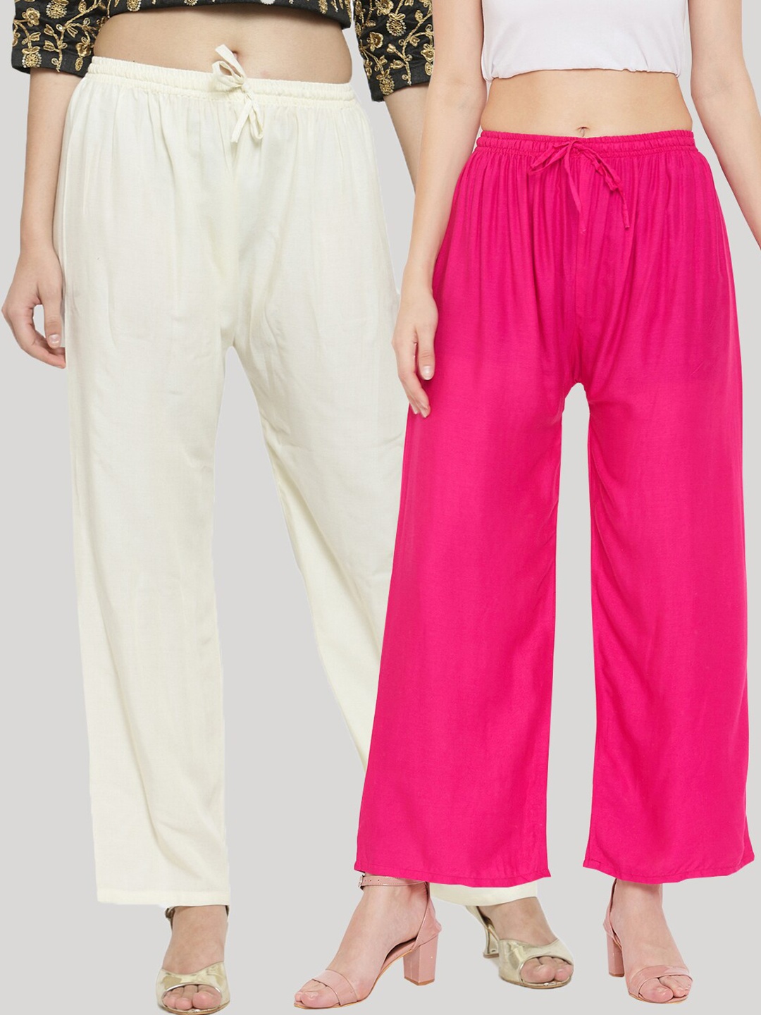 

Clora Creation Women White & Pink Pack of 2 Palazzos