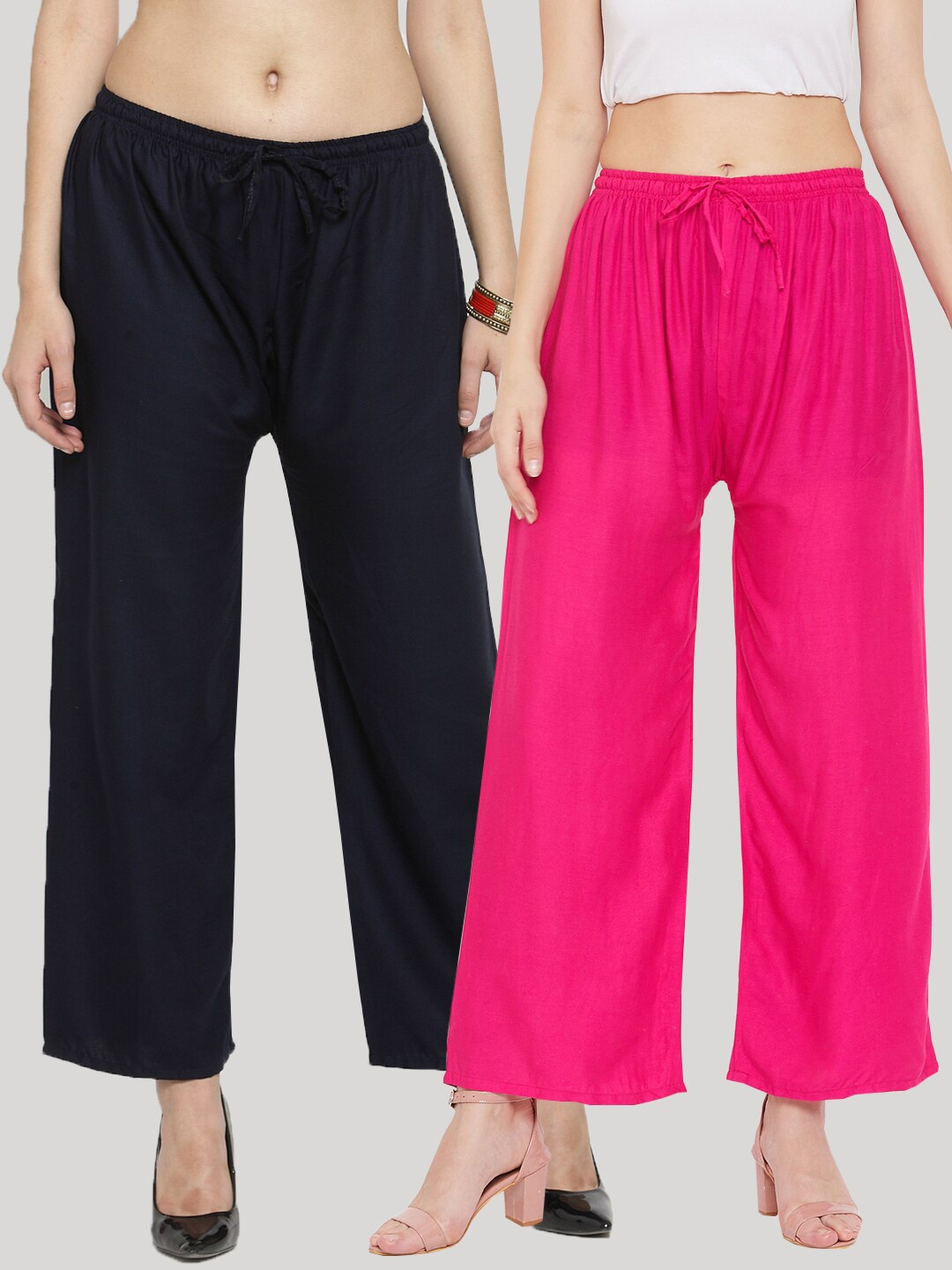 

Clora Creation Pack of 2 Women Black & Magenta Solid Viscose Rayon Palazzos