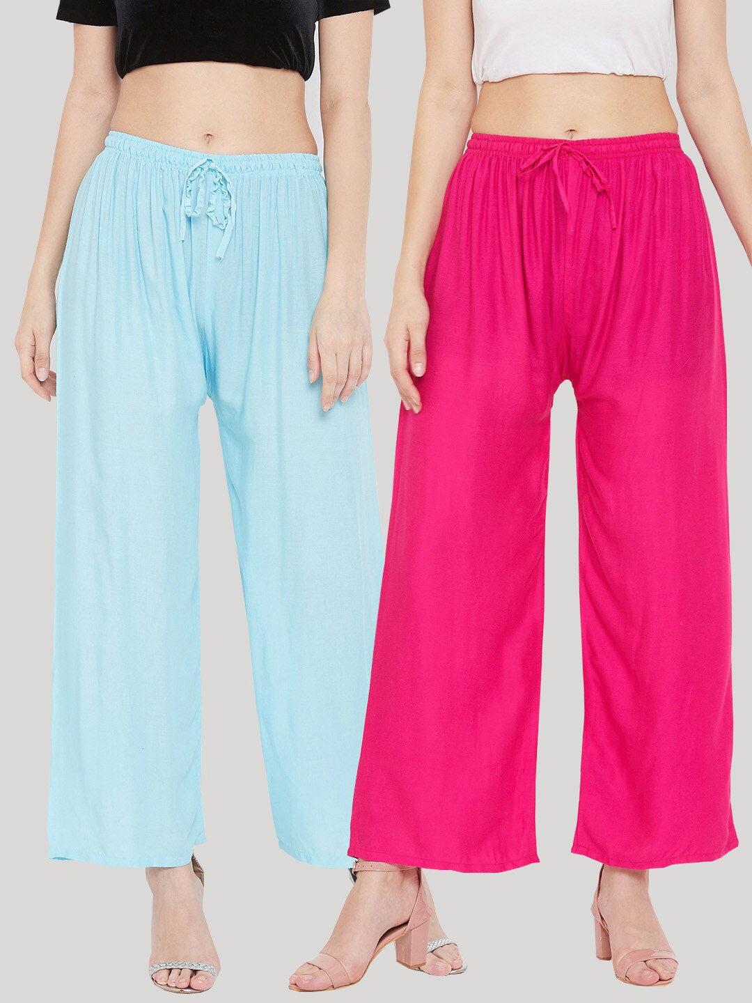 

Clora Creation Pack of 2 Women Blue & Magenta Solid Viscose Rayon Palazzos