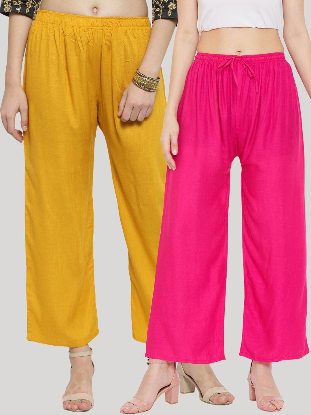 

Clora Creation Women Set Of 2 Pink & Yellow Palazzos