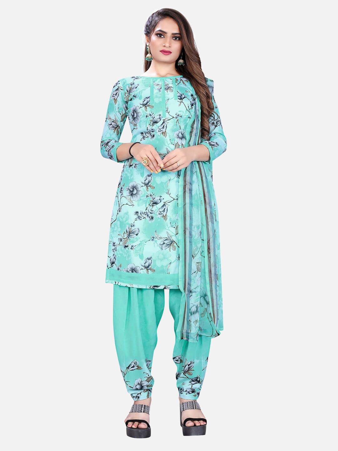 

SALWAR STUDIO Blue & Grey Printed Unstitched Dress Material