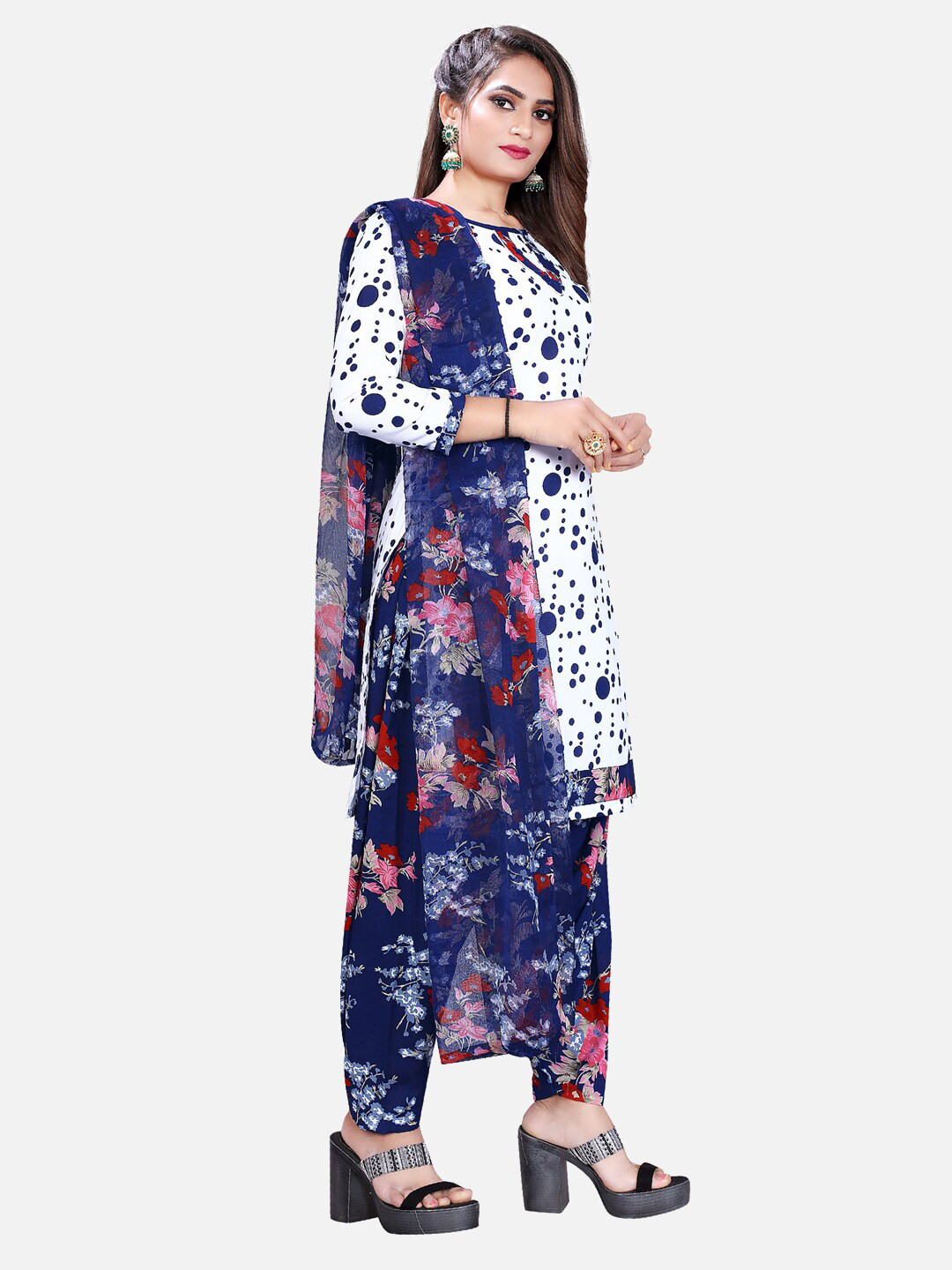 

SALWAR STUDIO White & Blue Printed Unstitched Dress Material