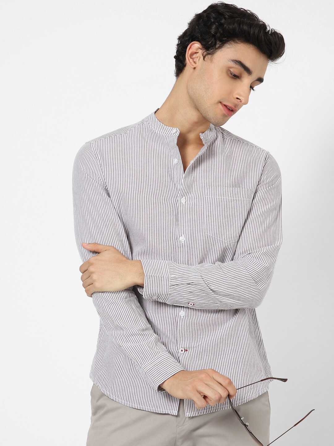 

VASTRADO Men Brown Relaxed Striped Casual Shirt