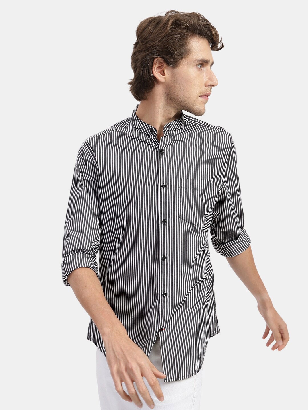 

VASTRADO Men's Black Relaxed Striped Casual Shirt